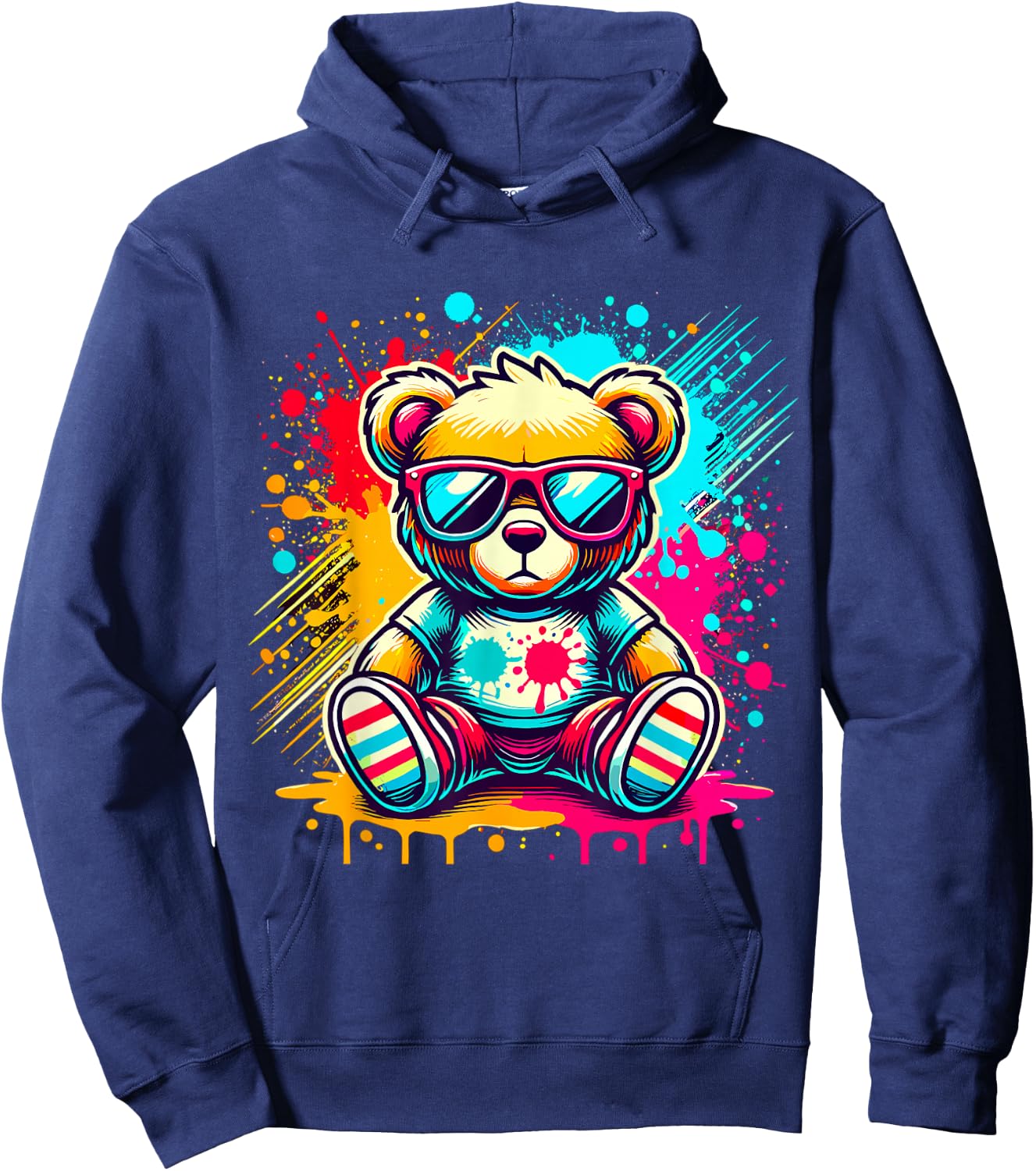 Colorful Teddy Bear with Sunglasses Hoodie - Hoodie | Navy