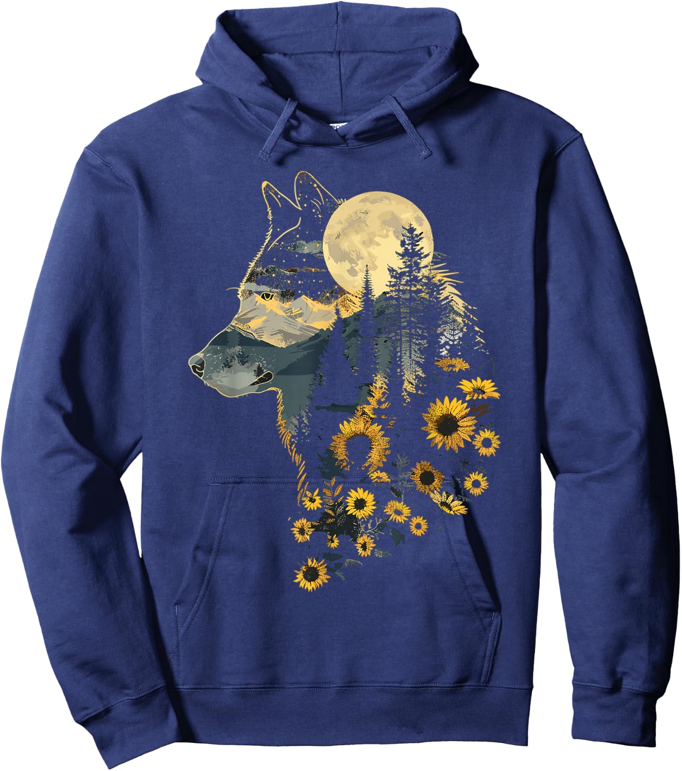 Cute Wolf Floral Sunflower Wolves Hoodie - Hoodie | Navy