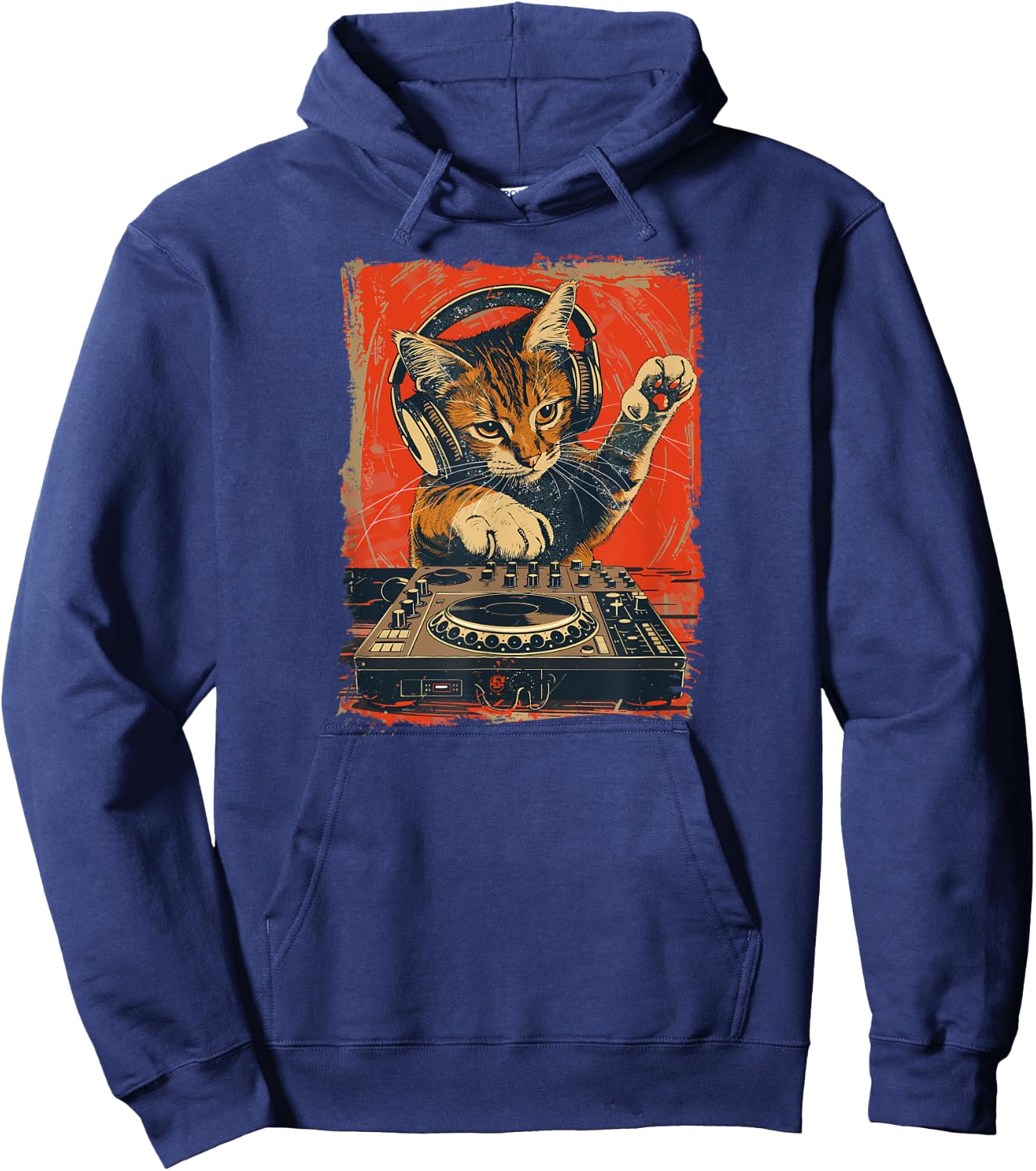 Funny DJ Cat Disco Sound Tech Headphone Music Men Women Hoodie - Hoodie | Navy