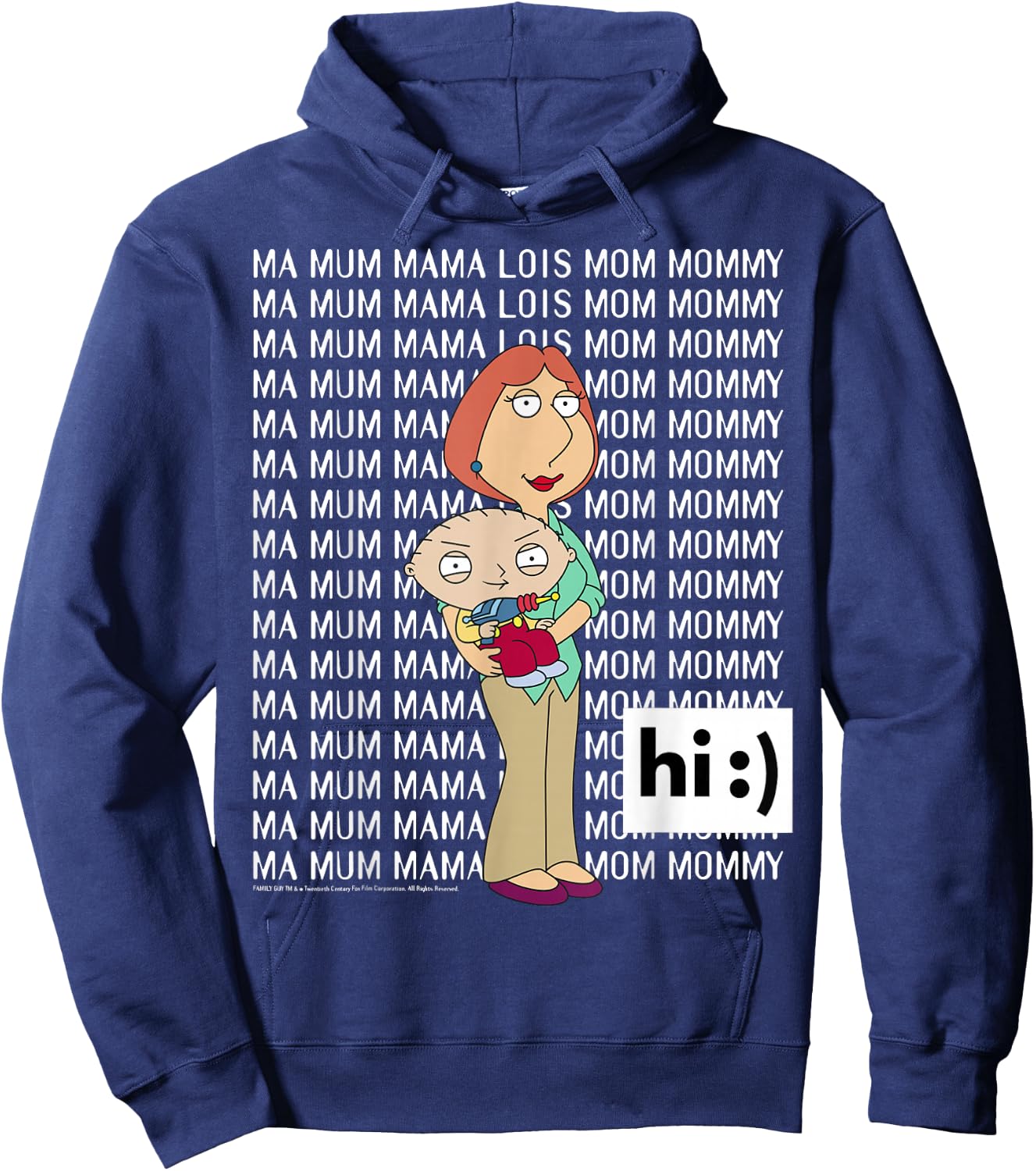 Family Guy Lois Stewie Ma Mum Mama Mom Big Chest Text Logo Hoodie - Hoodie | Navy