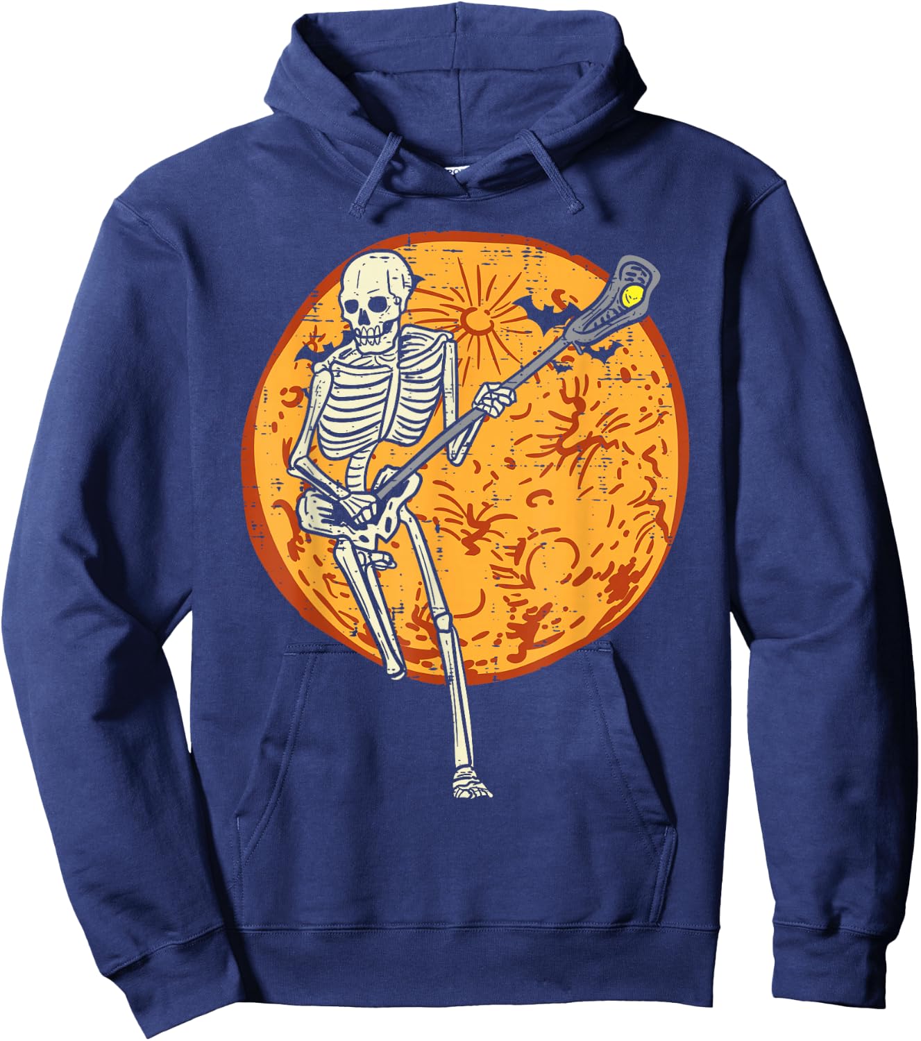 Lacrosse Skeleton Full Moon Sports Halloween Men Women Hoodie - Hoodie | Navy