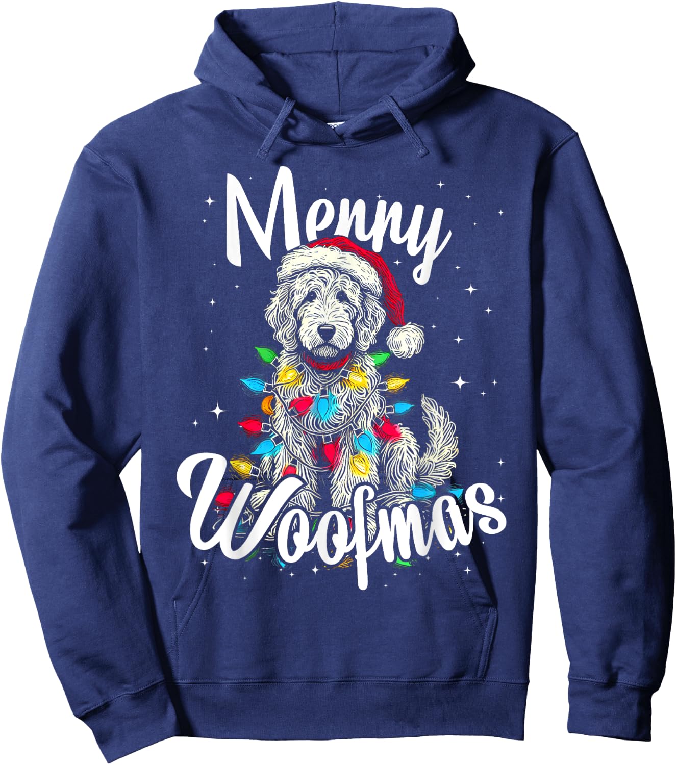 Labradoodle Golden Doodle Dog Merry Woofmas Christmas Lights Hoodie - Hoodie | Navy