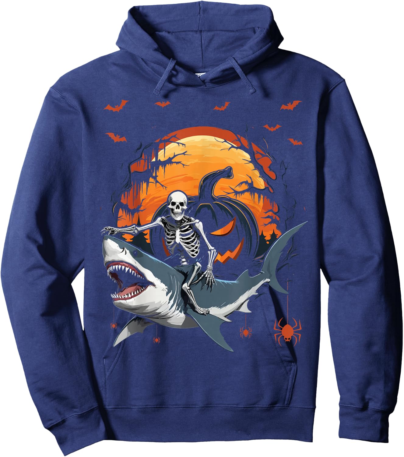 Halloween Skeleton Riding Shark Mummy Boys Kids Toddlers Hoodie - Hoodie | Navy