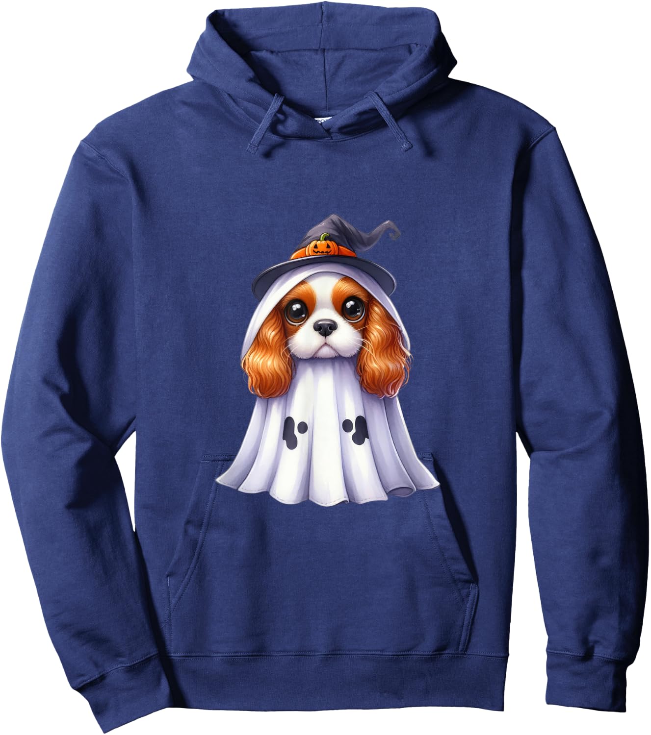 Cute Halloween Cavalier King Charles Spaniel dog as a ghost Hoodie - Hoodie | Navy