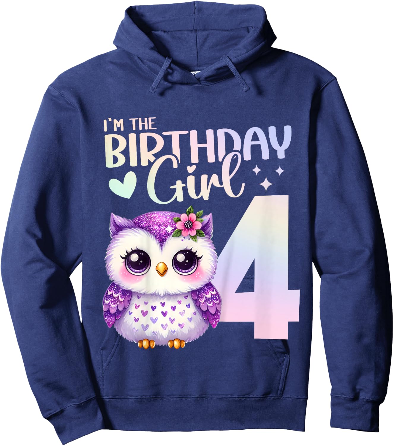 4th Birthday Owl Animals Fourth birthday girl 4 years Hoodie - Hoodie | Navy