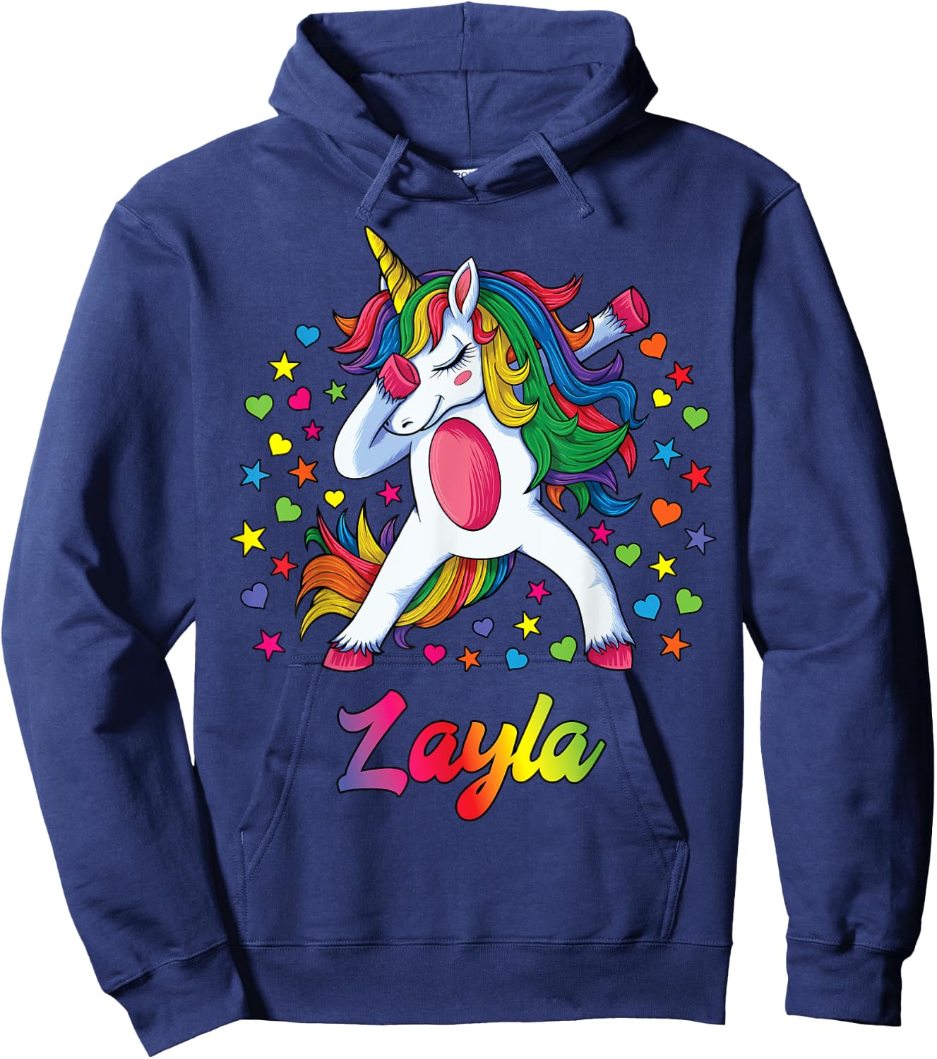 Layla Dabbing Unicorn Rainbow Personalized Name Custom Hoodie - Hoodie | Navy