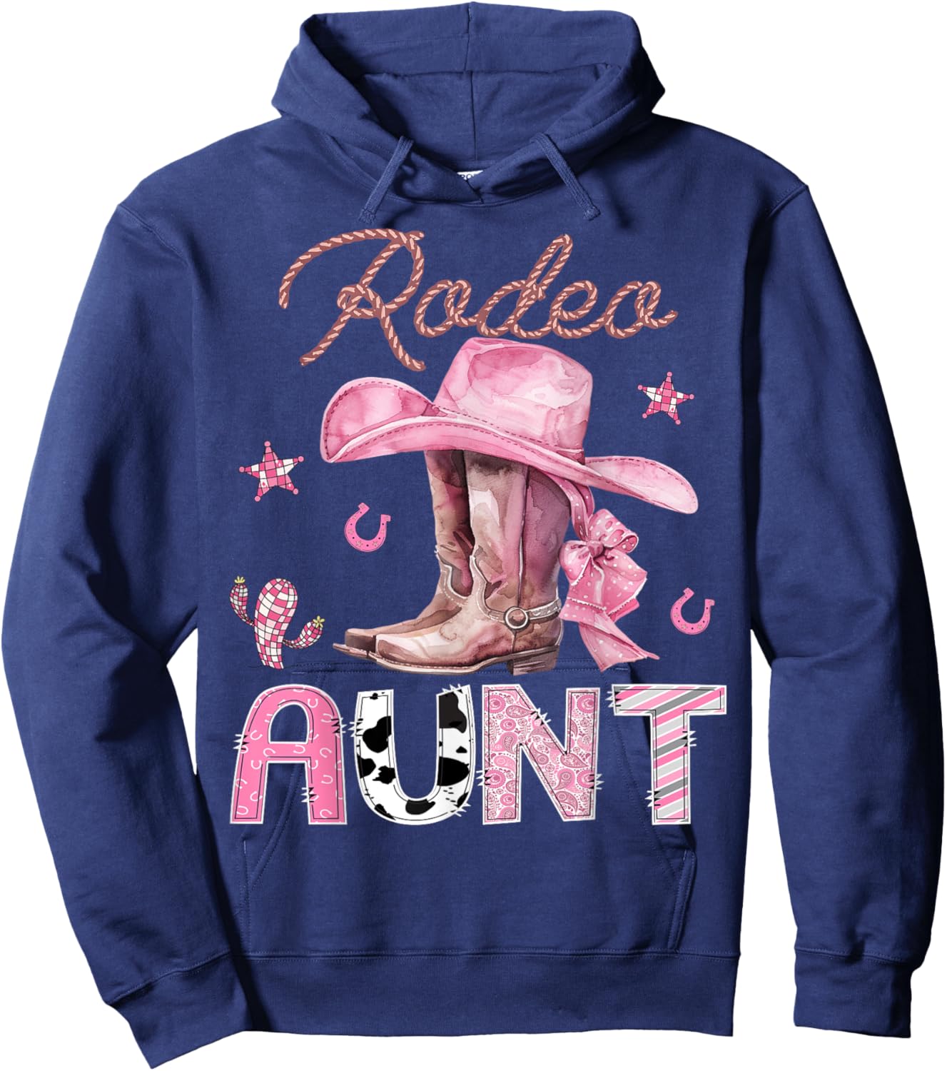 Rodeo Aunt Pink Boots Coquette CowGirl Birthday Party Hoodie - Hoodie | Navy