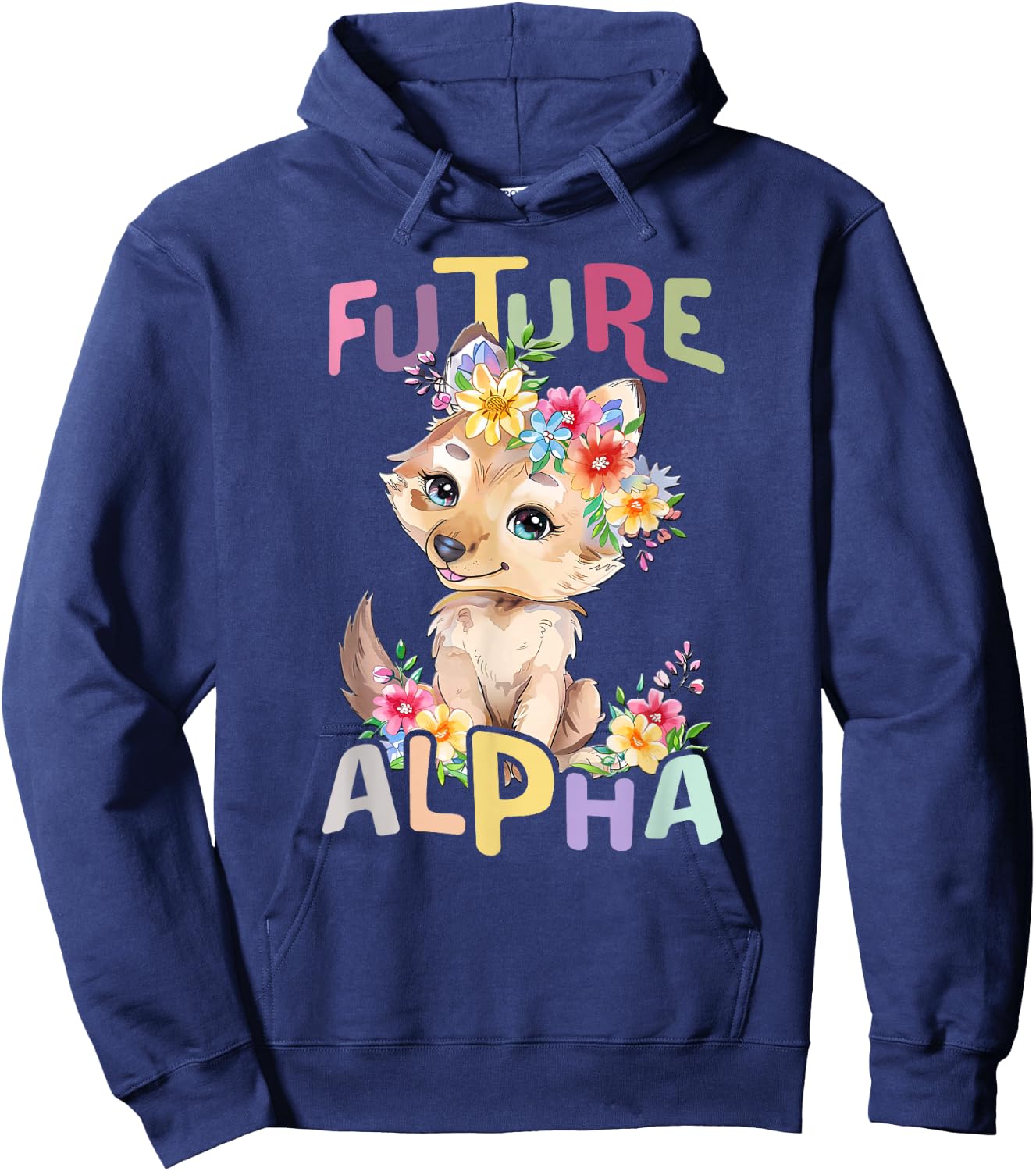 Future Alpha Wolf with Flowers Cute Wolves Animal Moon Hoodie - Hoodie | Navy