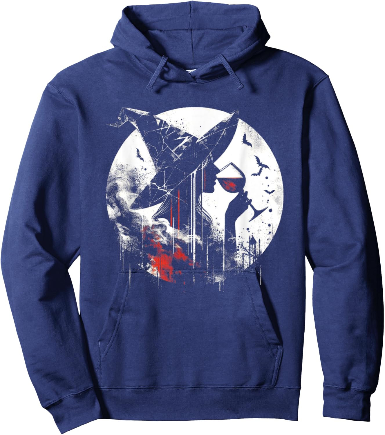 Wine Drinking Witch - Creepy Witch Halloween Wine Lover Hoodie - Hoodie | Navy