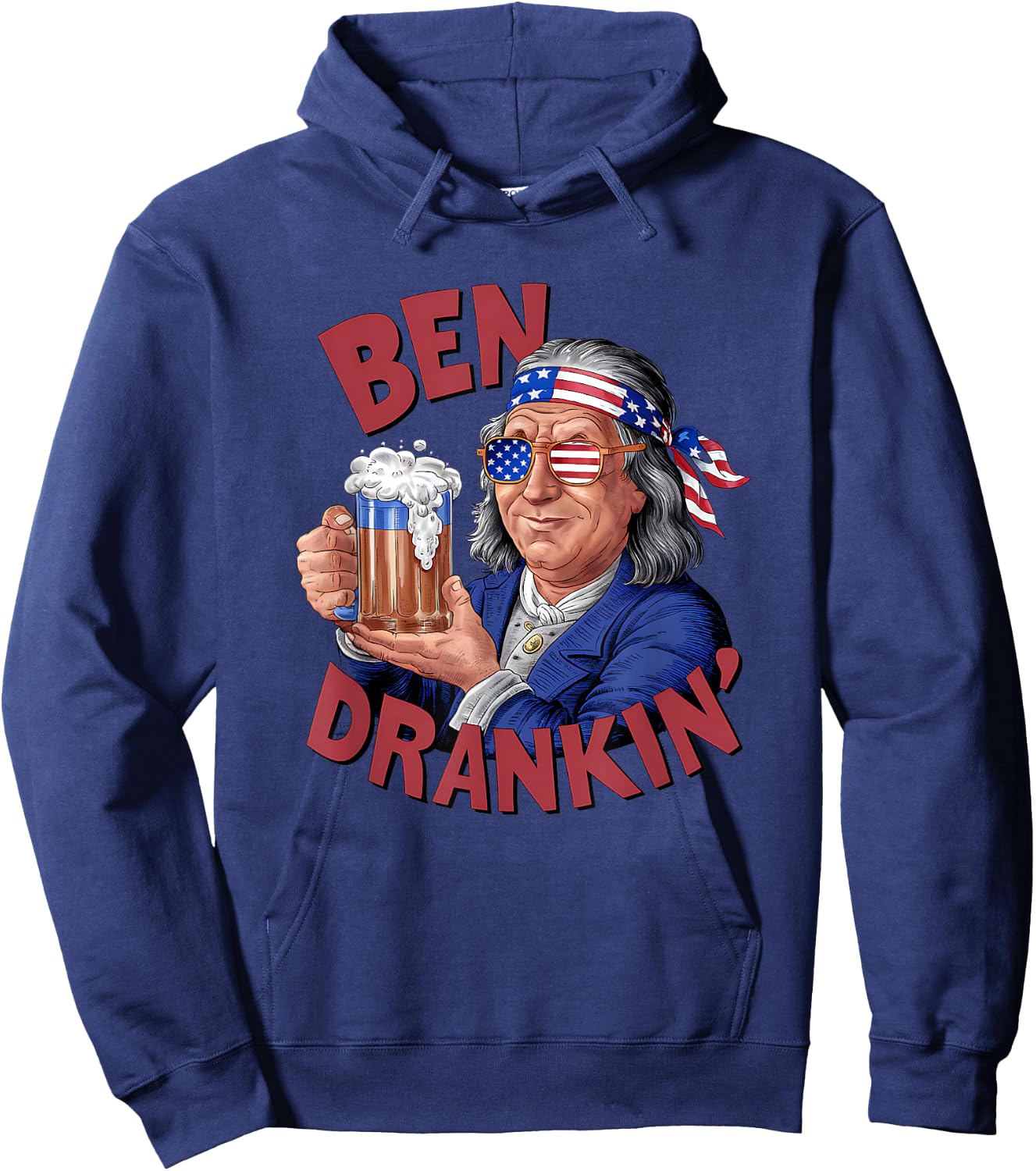 USA Independence Day Patriotic 2024 Election Funny 4th of July US President Party Franklin Ben Drankin , Small, Blue Hoodie - Hoodie | Navy