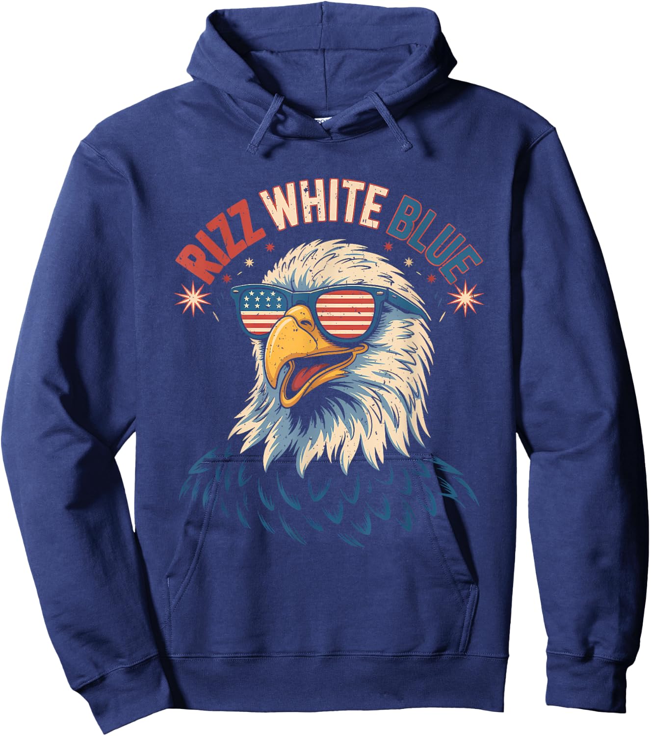 Rizz White Blue Patriotic Eagle 4th Of July Sunglasses USA Hoodie - Hoodie | Navy
