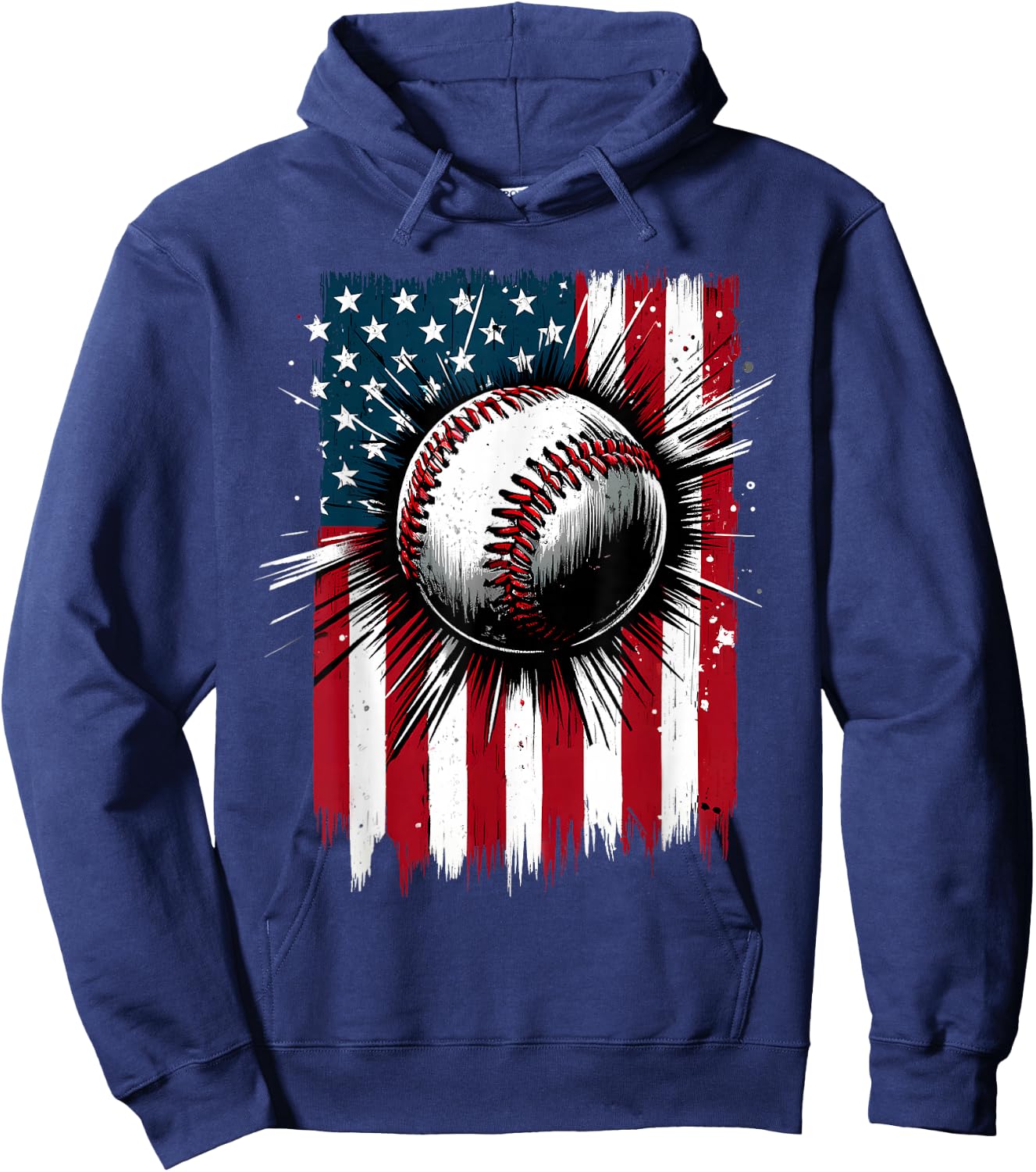 Patriotic Baseball 4th of July USA American Flag Men Boy Kid Hoodie - Hoodie | Navy
