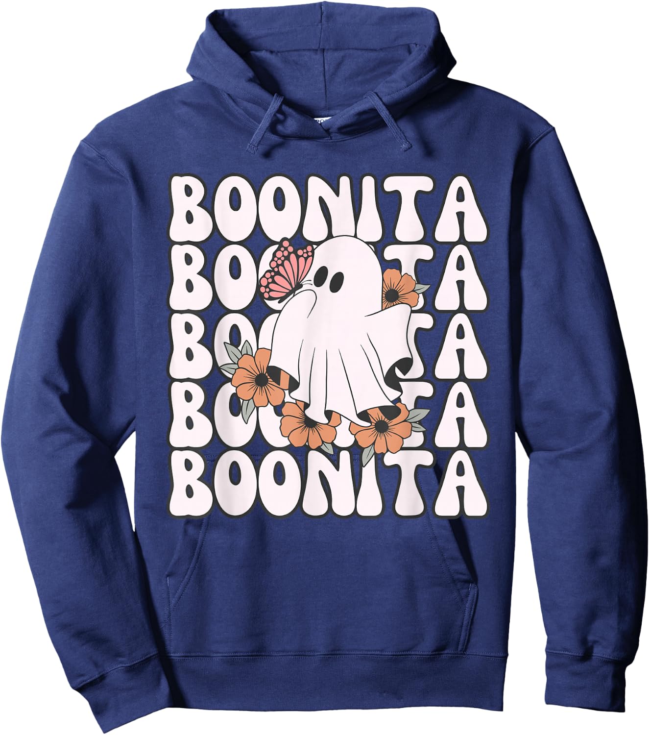 Boonita Halloween Ghost Floral Butterfly Boo Girls Hoodie - Hoodie | Navy