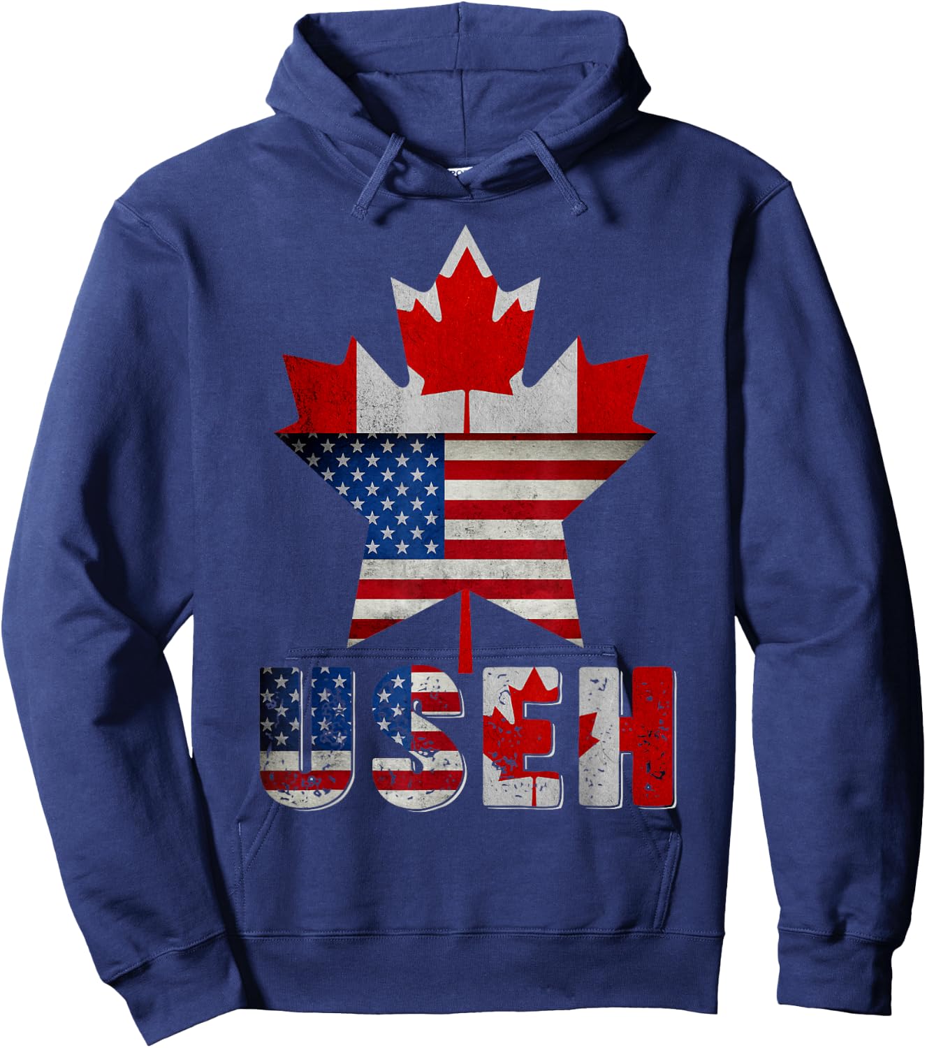 Funny US EH Maple Leaf Canadian USA American Flag Canada Day Hoodie - Hoodie | Navy