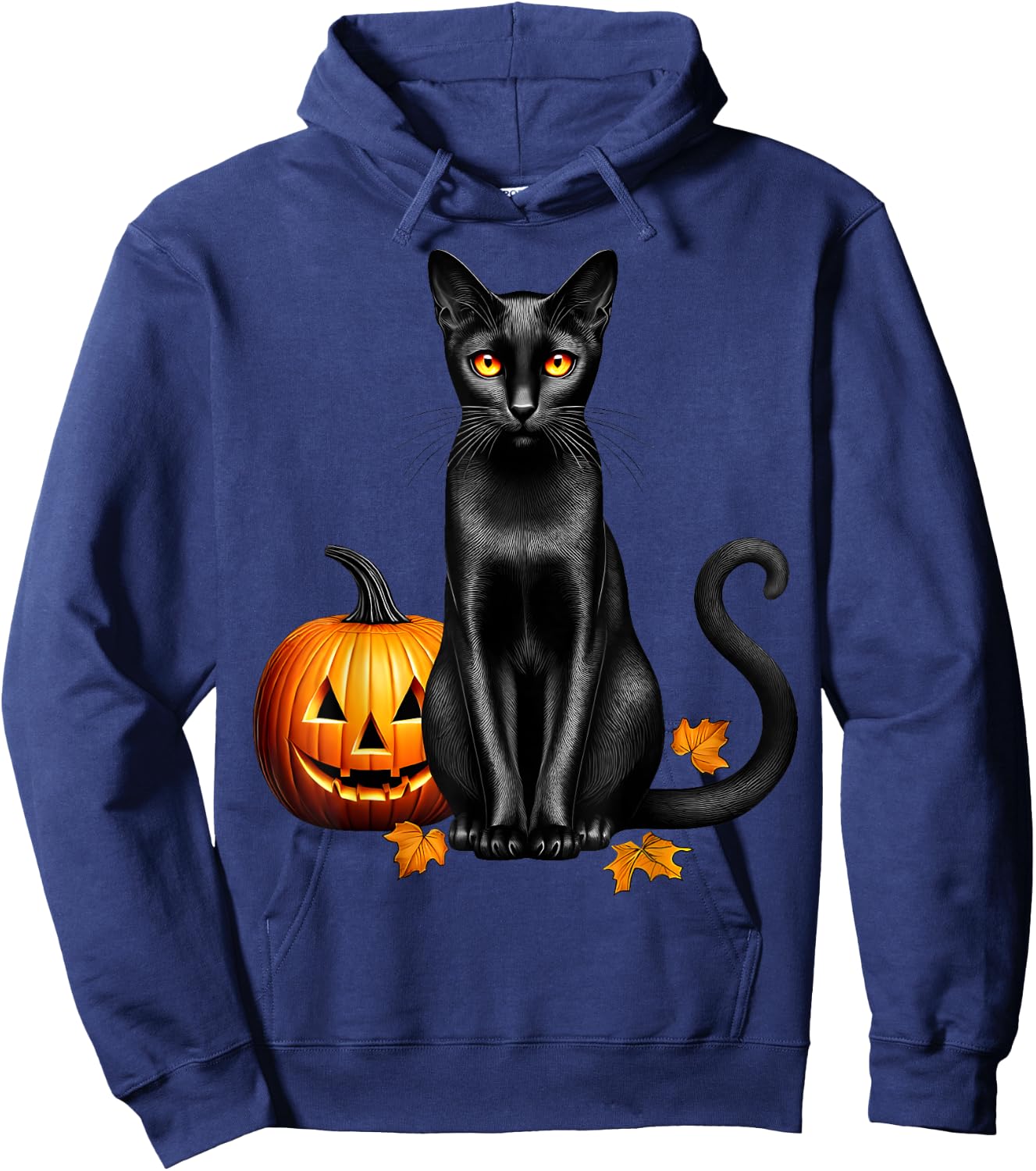 Retro Black Cat Pumpkin Halloween Cat Lovers Costume Fall Men Women Kids Hoodie - Hoodie | Navy