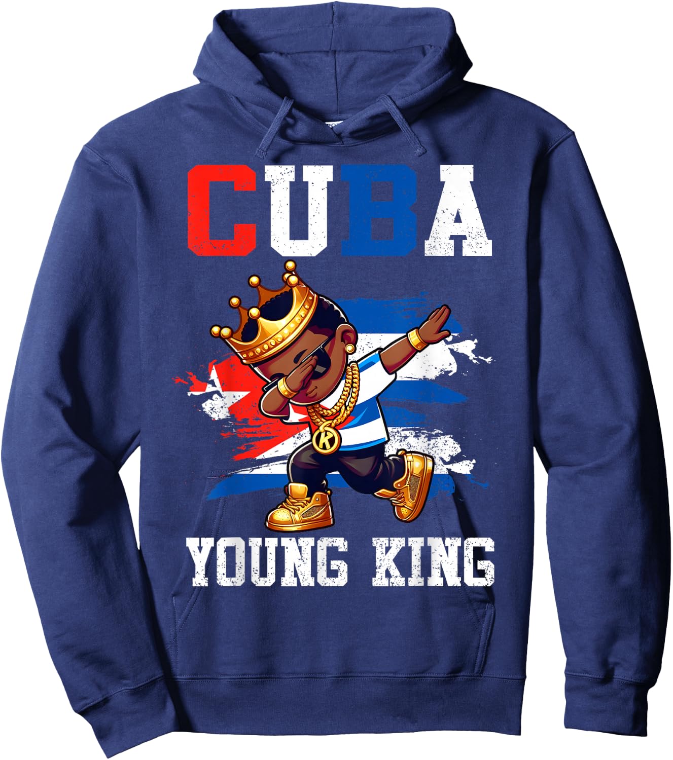 Cuba Young King Cuban Boy African Proud Cuban Flag Hoodie - Hoodie | Navy
