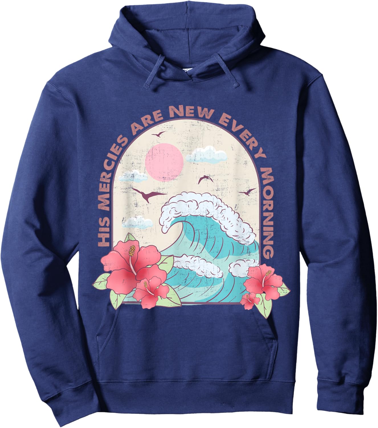Christian Summer Religious Bible Ocean Wave His Mercy Beach Hoodie - Hoodie | Navy