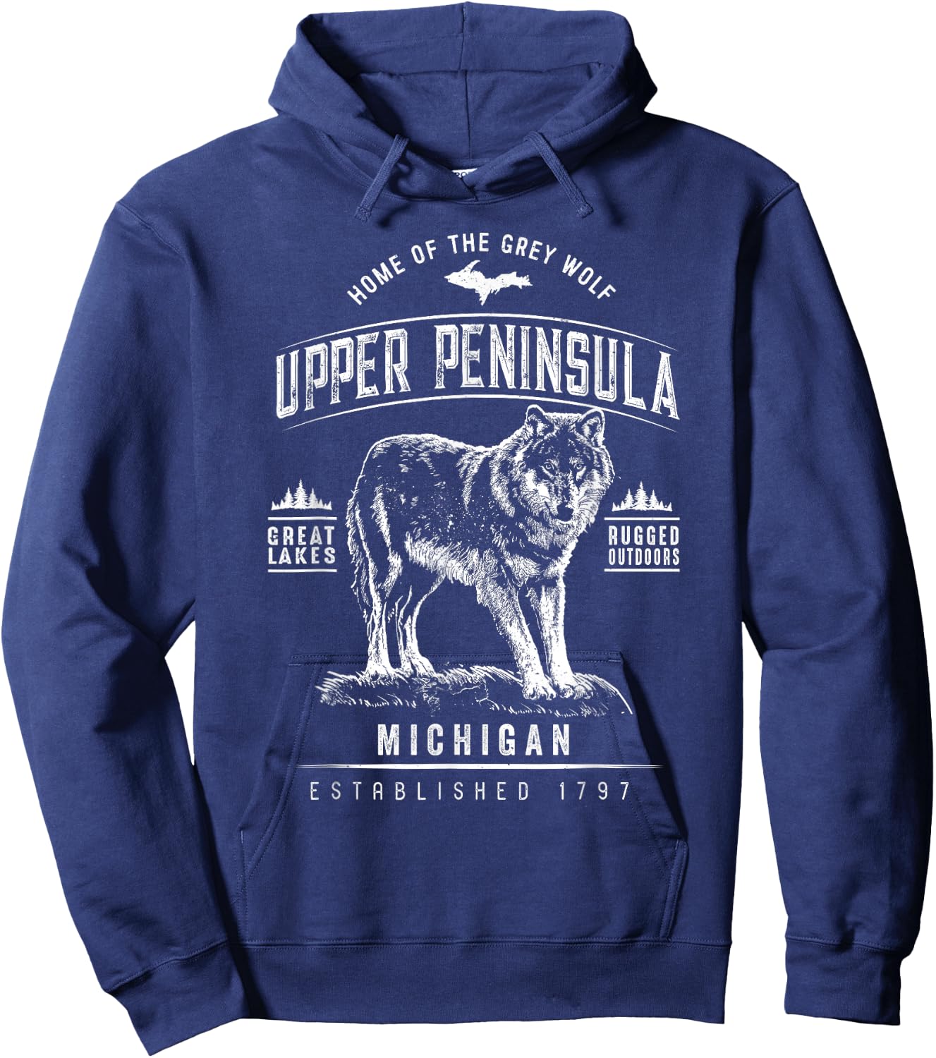 Grey Wolf Michigan - Upper Peninsula Hoodie - Hoodie | Navy