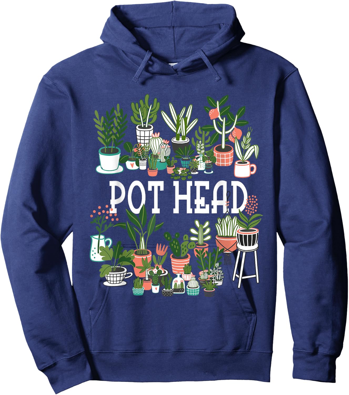 Funny Pot Plant Head Gardening Gardener Graphic Women Men Hoodie - Hoodie | Navy