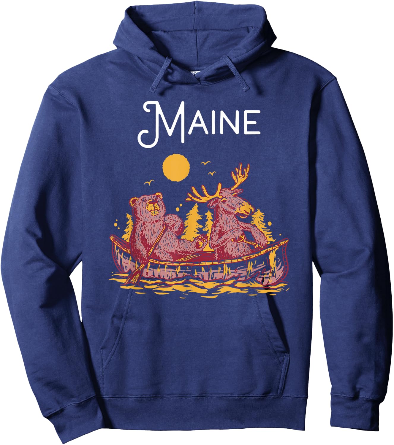 Maine Shirt Funny Canoe Moose Elk Bear Lake Canoeing Hoodie - Hoodie | Navy