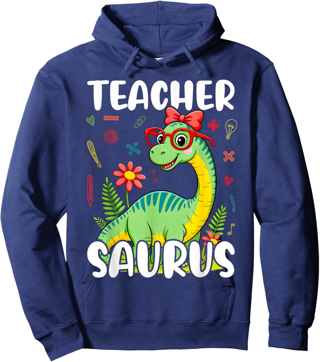 Teachersaurus Funny Cute Dinosaur Back To School Hoodie - Hoodie | Navy
