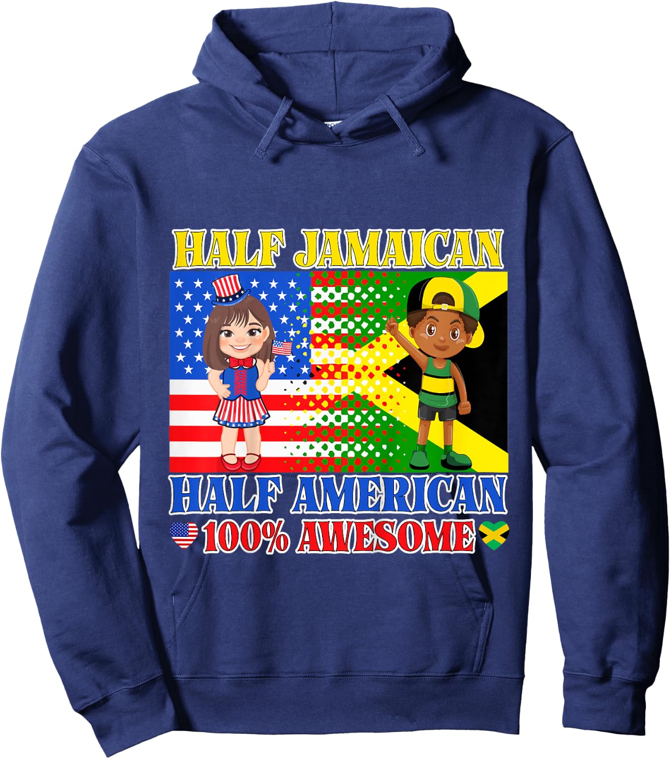 Half Jamaican Half American Toddler Jamaica US Flag Girl Boy Hoodie - Hoodie | Navy