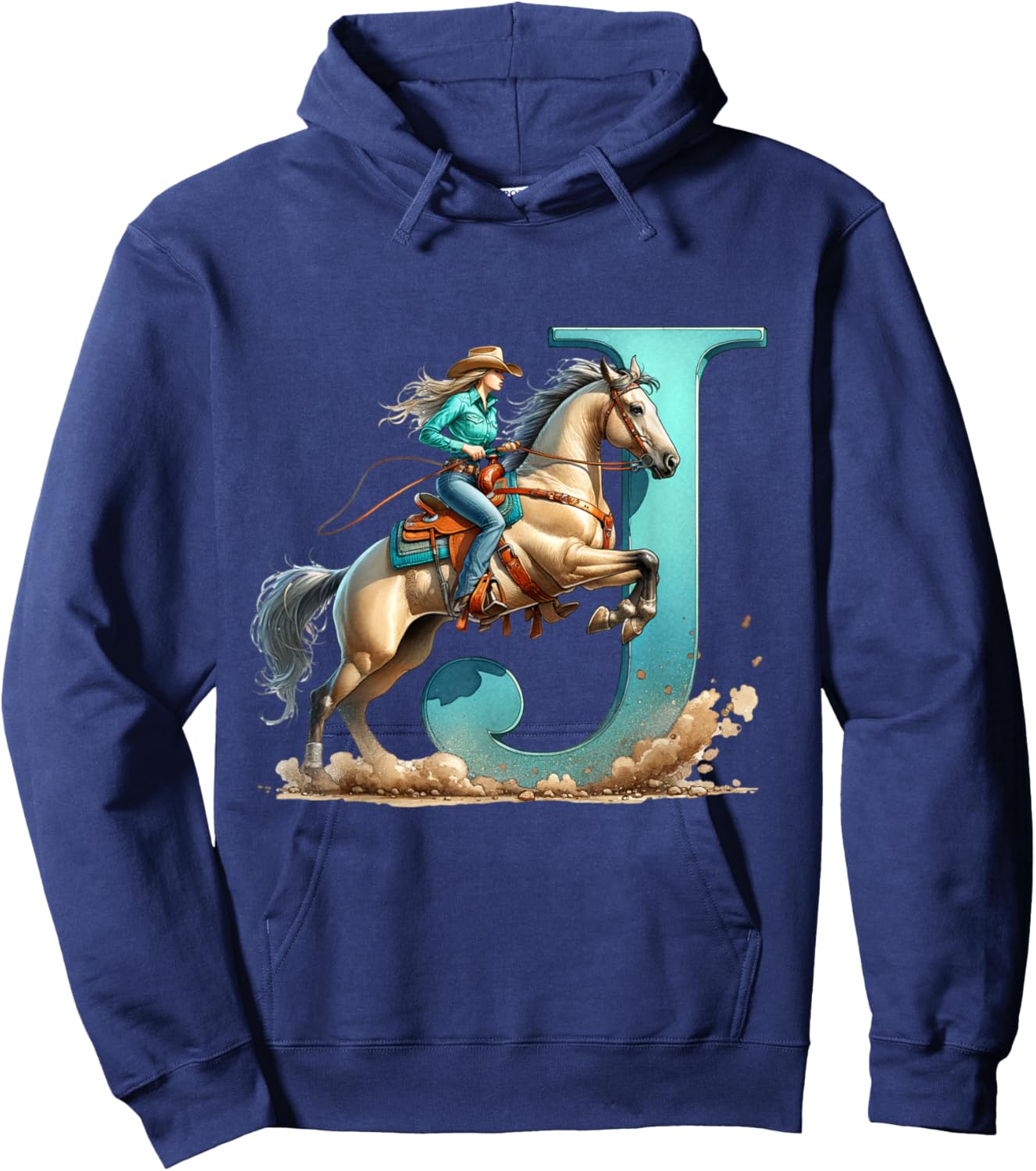 J Initial Cowgirl Horse Monogram Girls Alphabet Letter J Hoodie - Hoodie | Navy