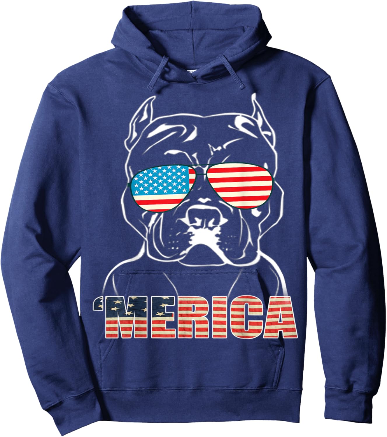 Patriotic Dog Pitbull Bully USA T Shirt American Flag Kids Men Hoodie - Hoodie | Navy