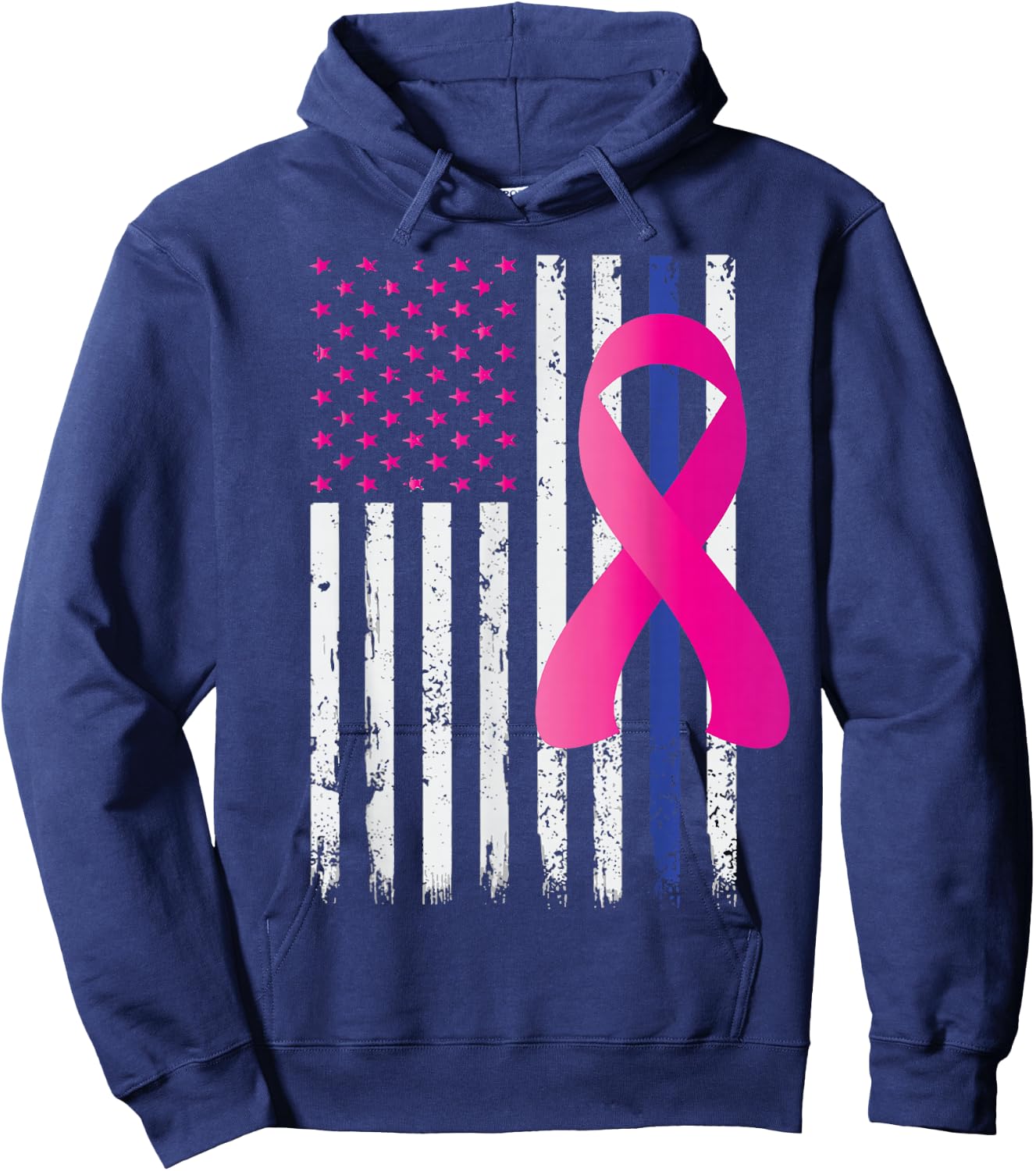 Breast Cancer Awareness Ribbon Thin Blue Line Police Flag Hoodie - Hoodie | Navy