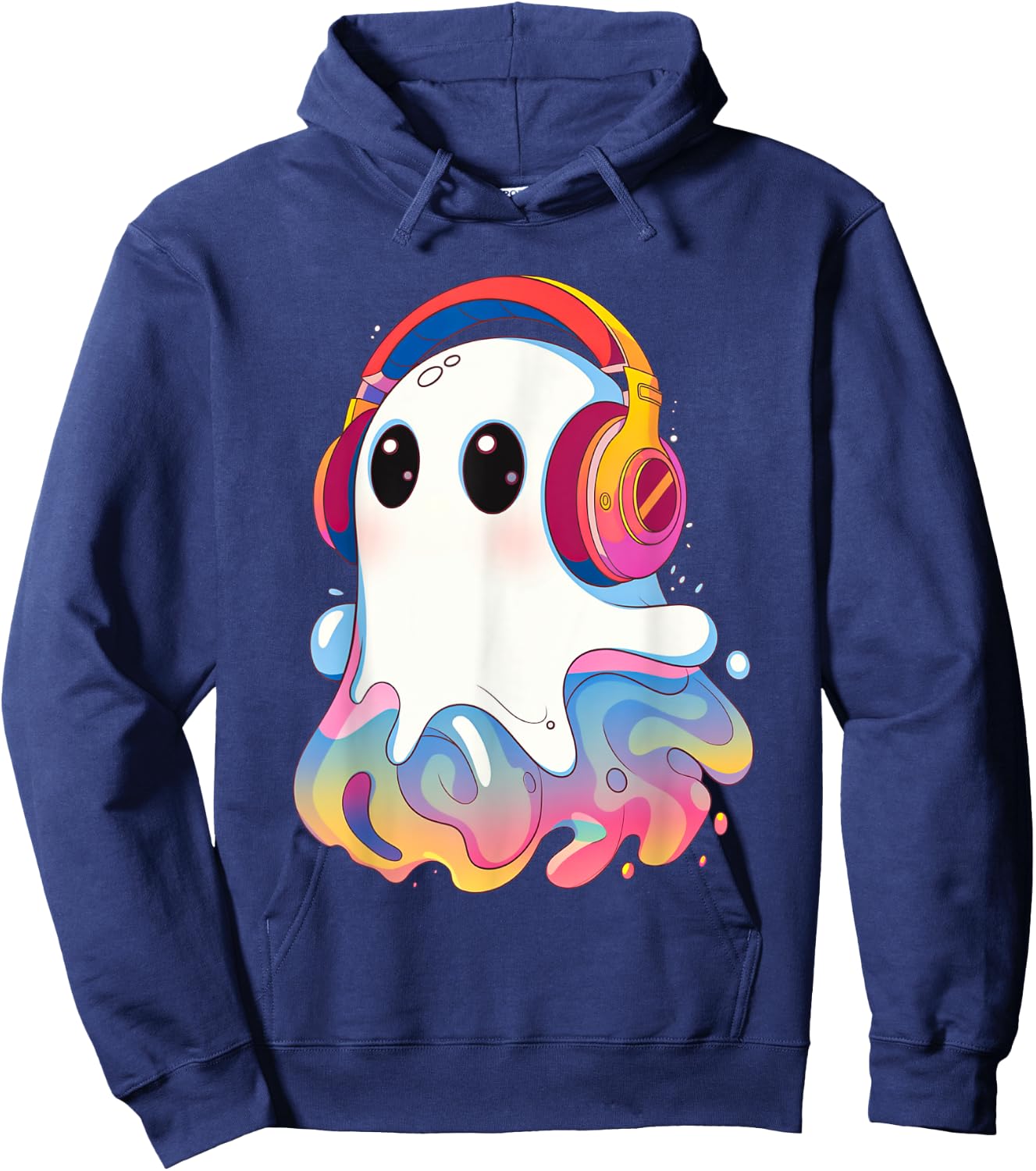 Retro Psychedelic Ghost with Headphones Vaporwave Hoodie - Hoodie | Navy