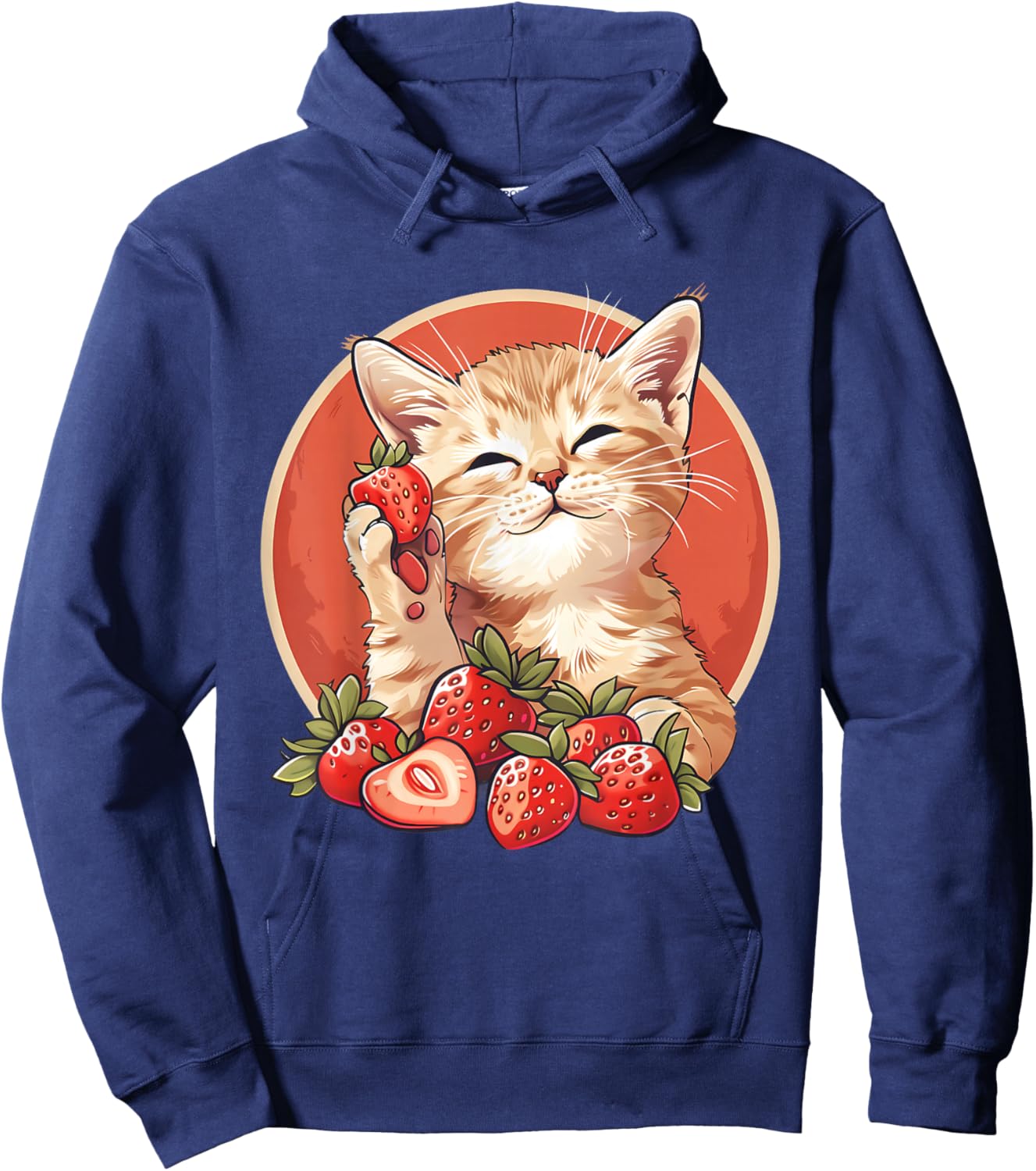 Strawberry Cat Portrait Animal Print Drawing Strawberries Hoodie - Hoodie | Navy