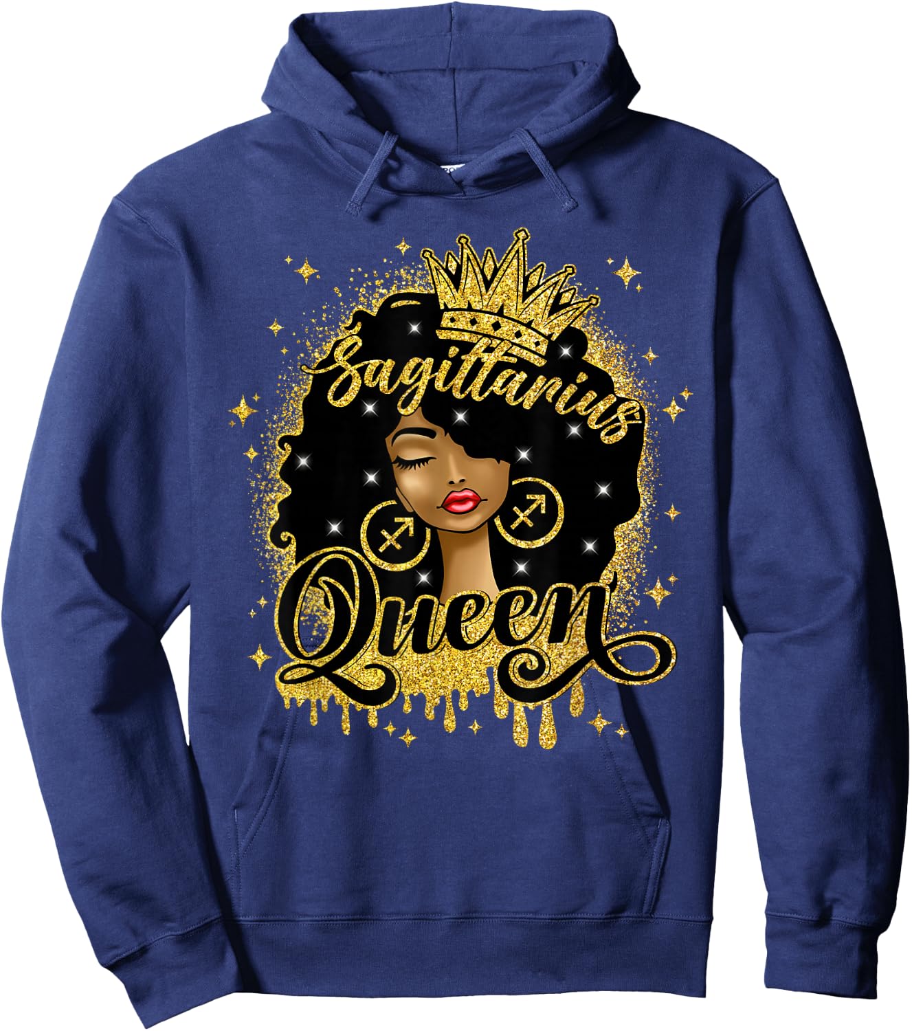 Sagittarius Queen Afro Natural Hair Girl Black Woman Zodiac Hoodie - Hoodie | Navy