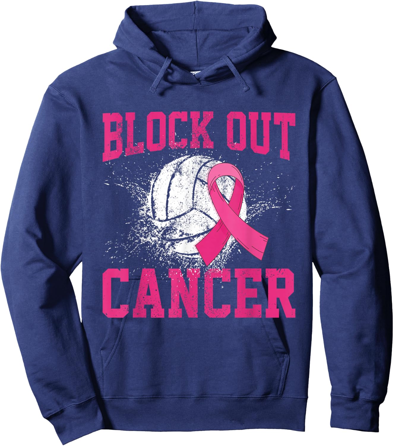 Volleyball Breast Cancer Awareness Block Out Cancer Hoodie - Hoodie | Navy