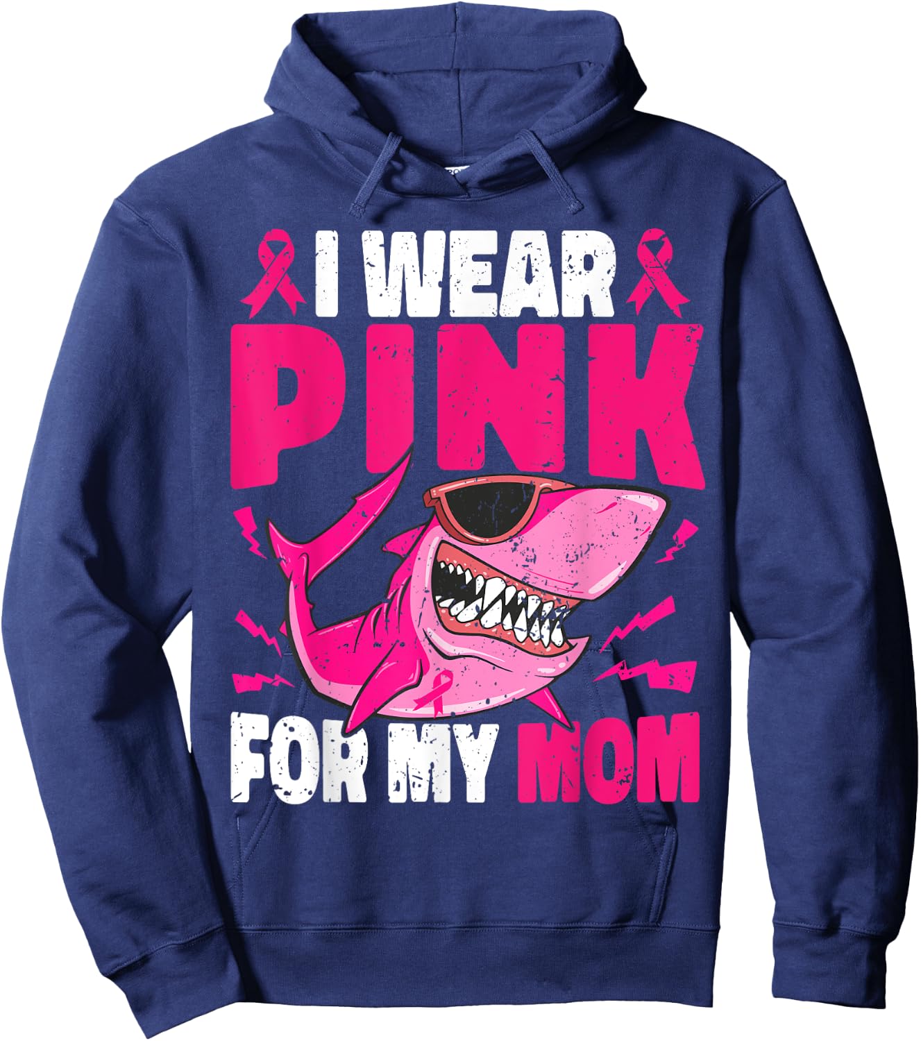 Shark I Wear Pink For My Mom Breast Cancer Awareness Boys Hoodie - Hoodie | Navy