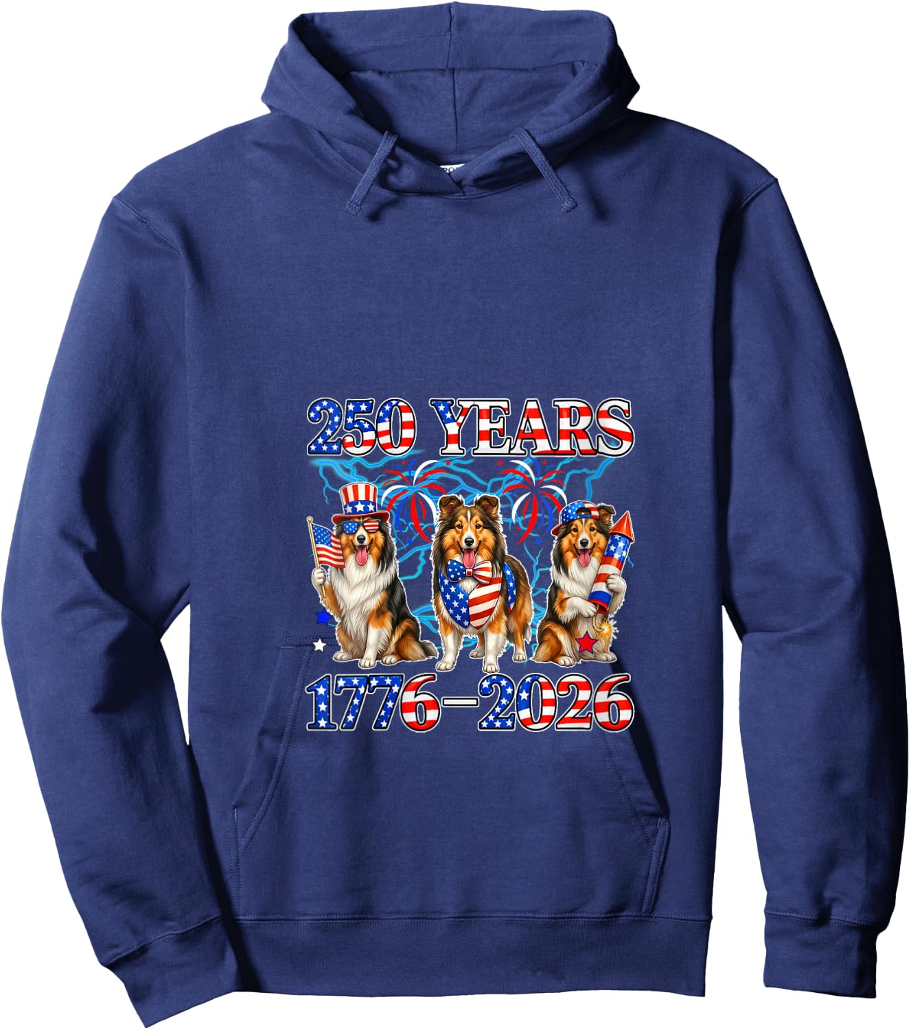 Women's 250th Freedom 1776-2026 4th of July Three Cute Shelties V-Neck Hoodie - Hoodie | Navy
