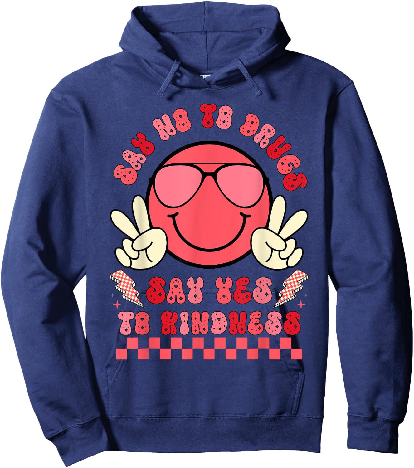 Say Not Drug-Free Say Yes To Kindness Red Ribbon Week Retro Hoodie - Hoodie | Navy