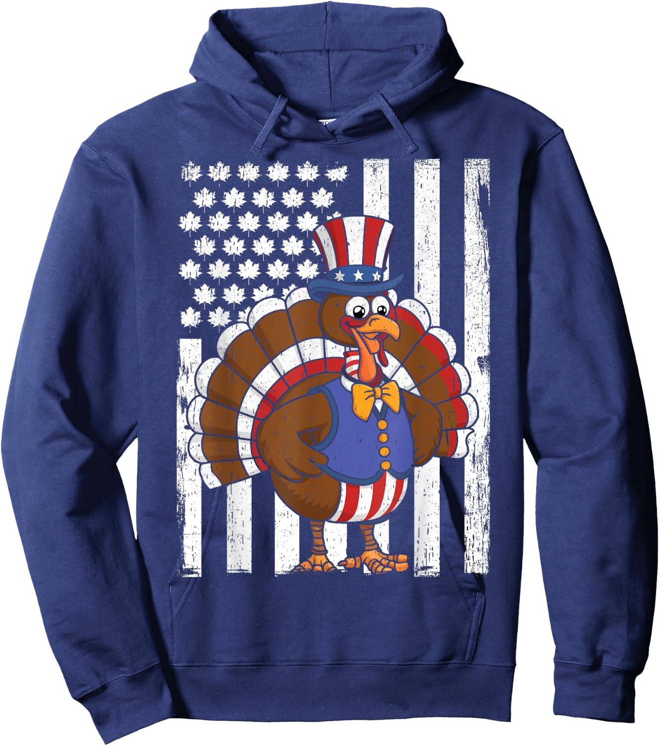 Happy Turkey Day Thanksgiving USA Flag Patriotic Funny Hoodie - Hoodie | Navy