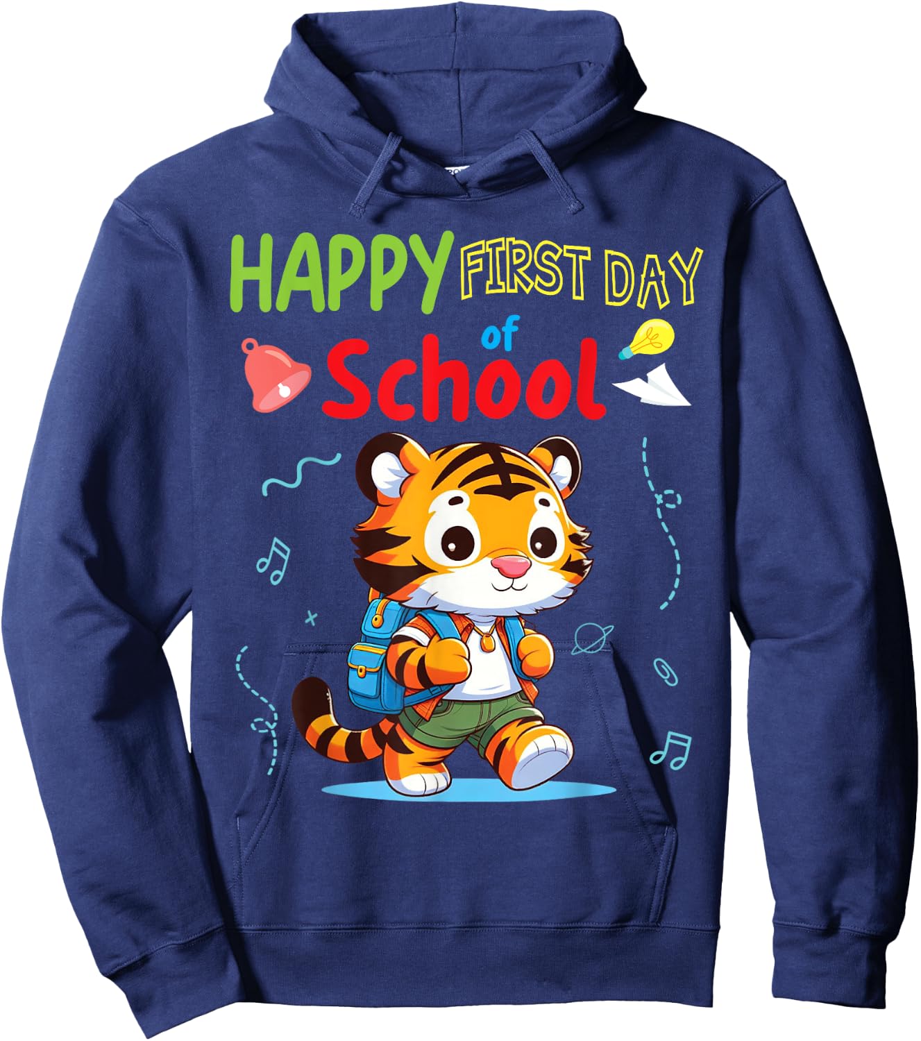 TIGER Student Wearing Backpack Go Happy First Day Of School Hoodie - Hoodie | Navy