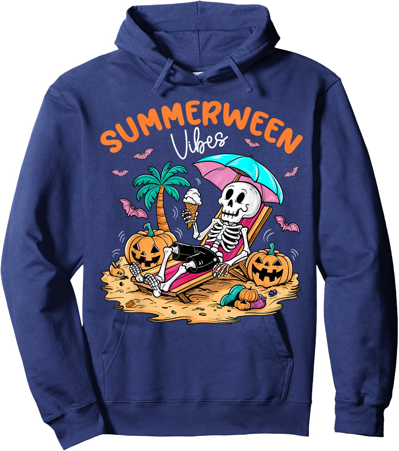 Summerween Halloween Skeleton Ice Cream Summer Vacation Hoodie - Hoodie | Navy