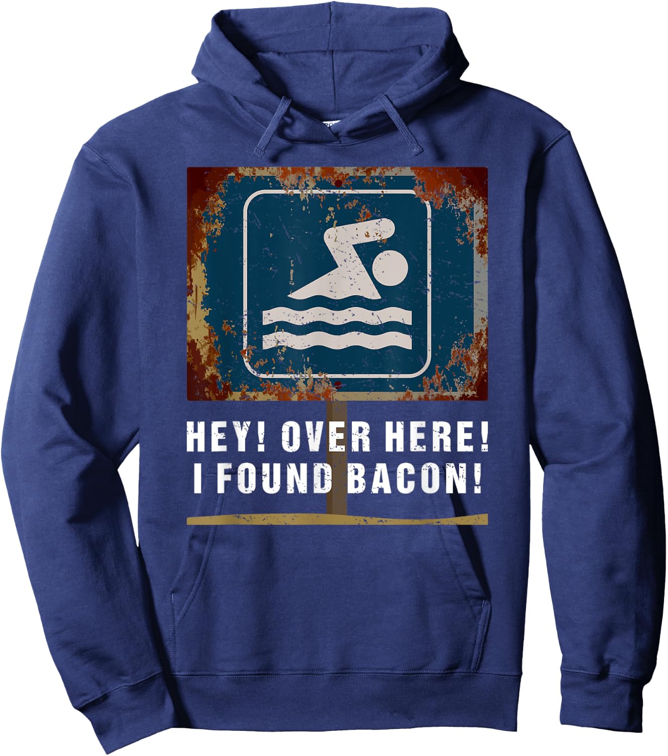 Hey over here I Found Bacon Funny Food Swimming Men Boys Hoodie - Hoodie | Navy