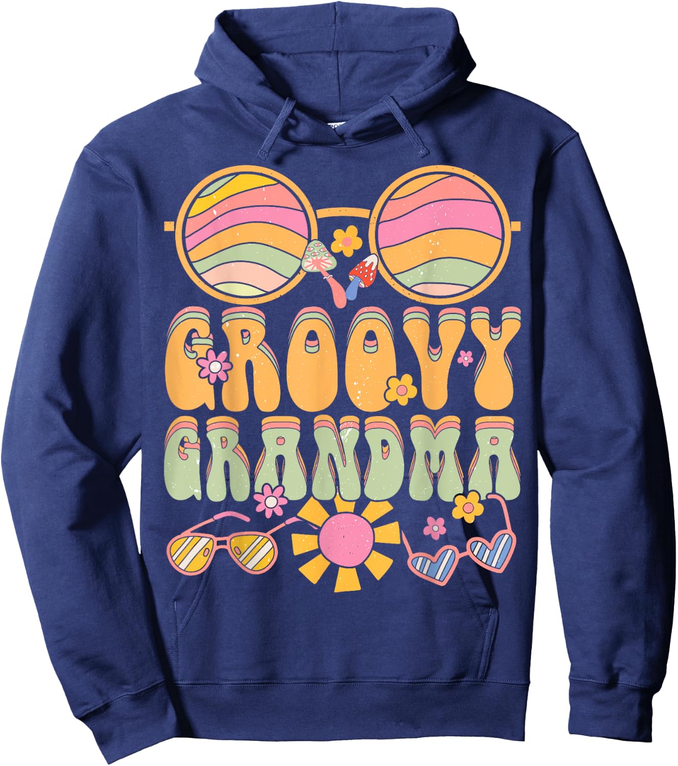 Groovy Grandma 70s 80s Aesthetic Retro Colorful Grandmother Hoodie - Hoodie | Navy