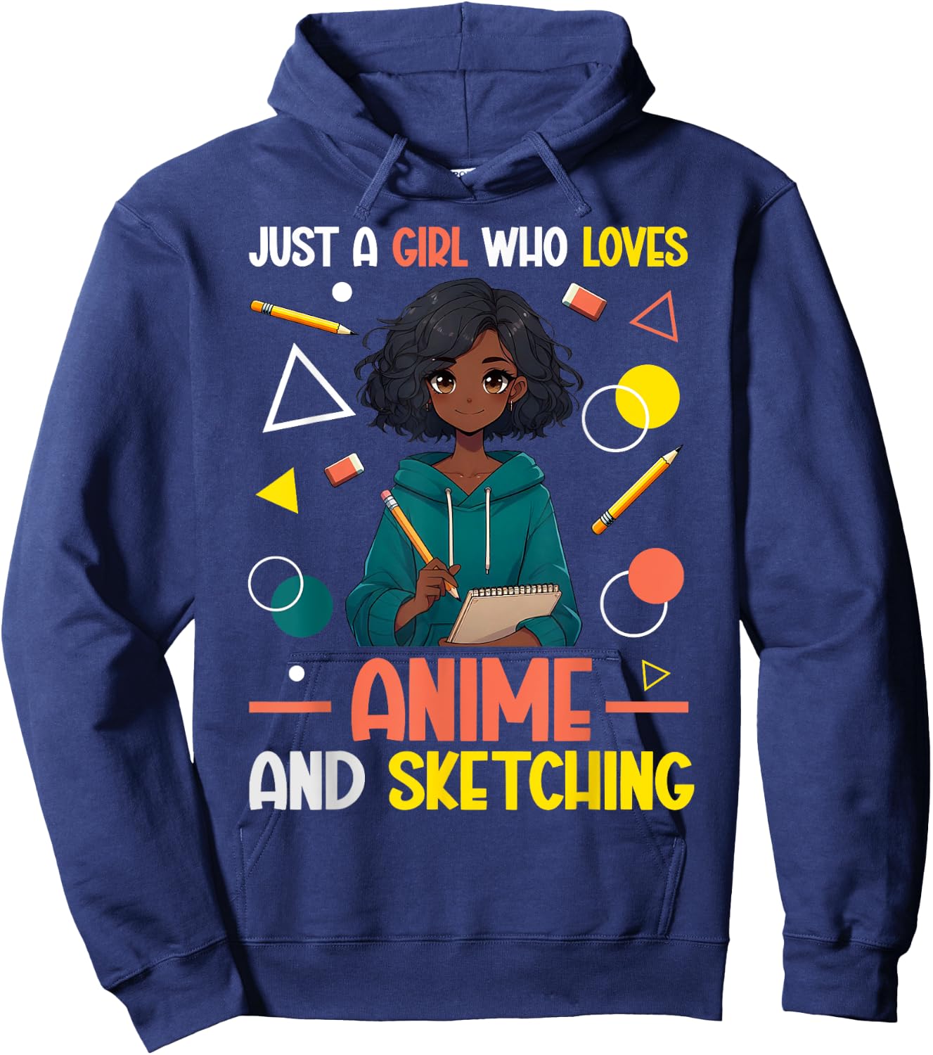 Just A Girl Who Loves Anime And Sketching Afro Anime Merch Hoodie - Hoodie | Navy