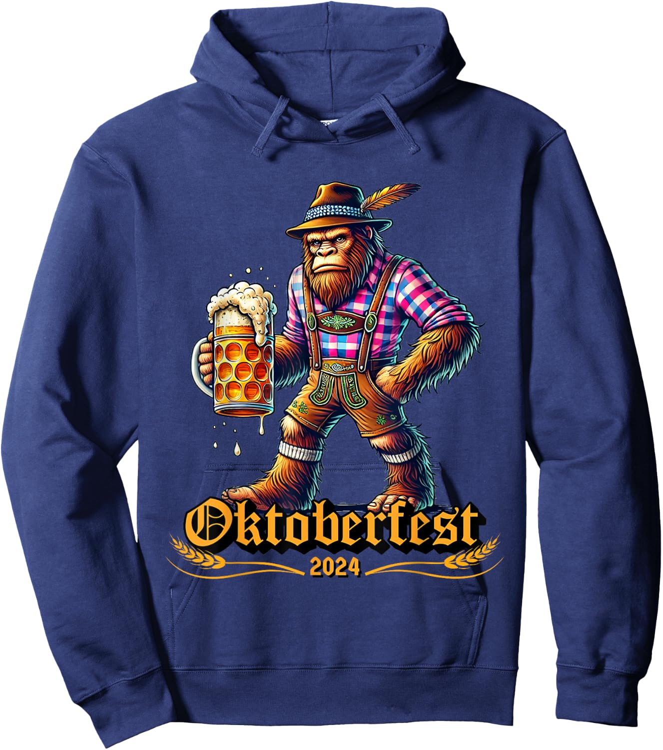 German Bigfoot Sasquatch Lederhose Funny Oktoberfest 2024 Hoodie - Hoodie | Navy