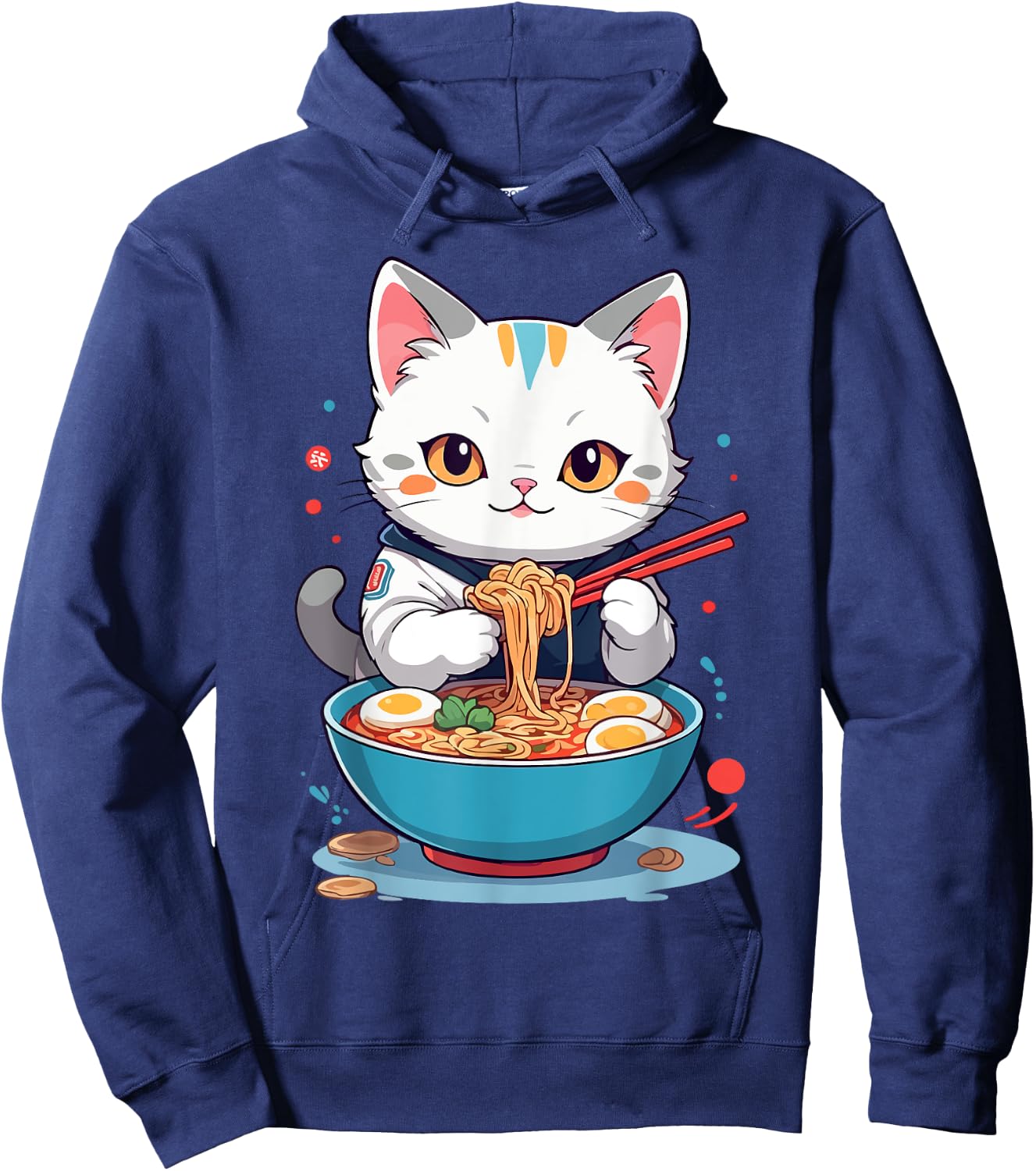 Cat Savoring Ramen Funny Pet Animals and Food Lover Design Hoodie - Hoodie | Navy