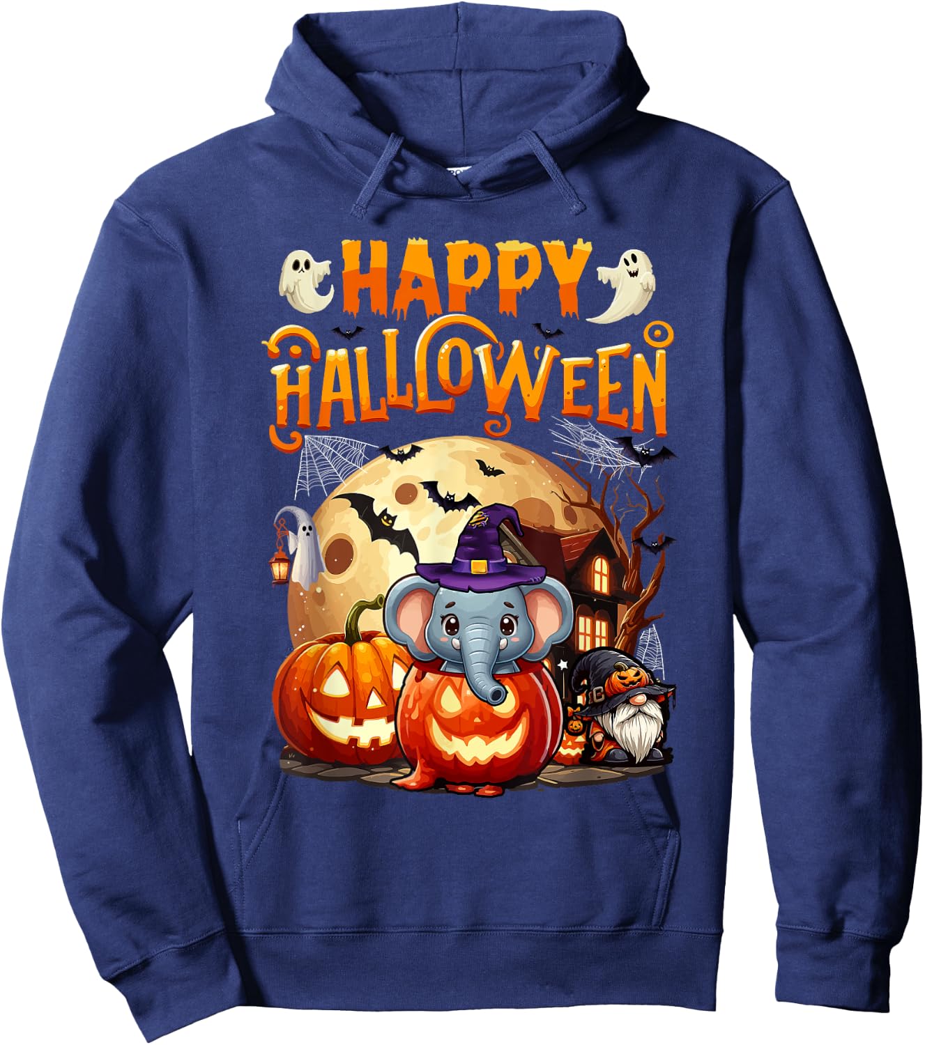 Happy Halloween Elephant Cosplay Witch In Carved Pumpkin Hoodie - Hoodie | Navy