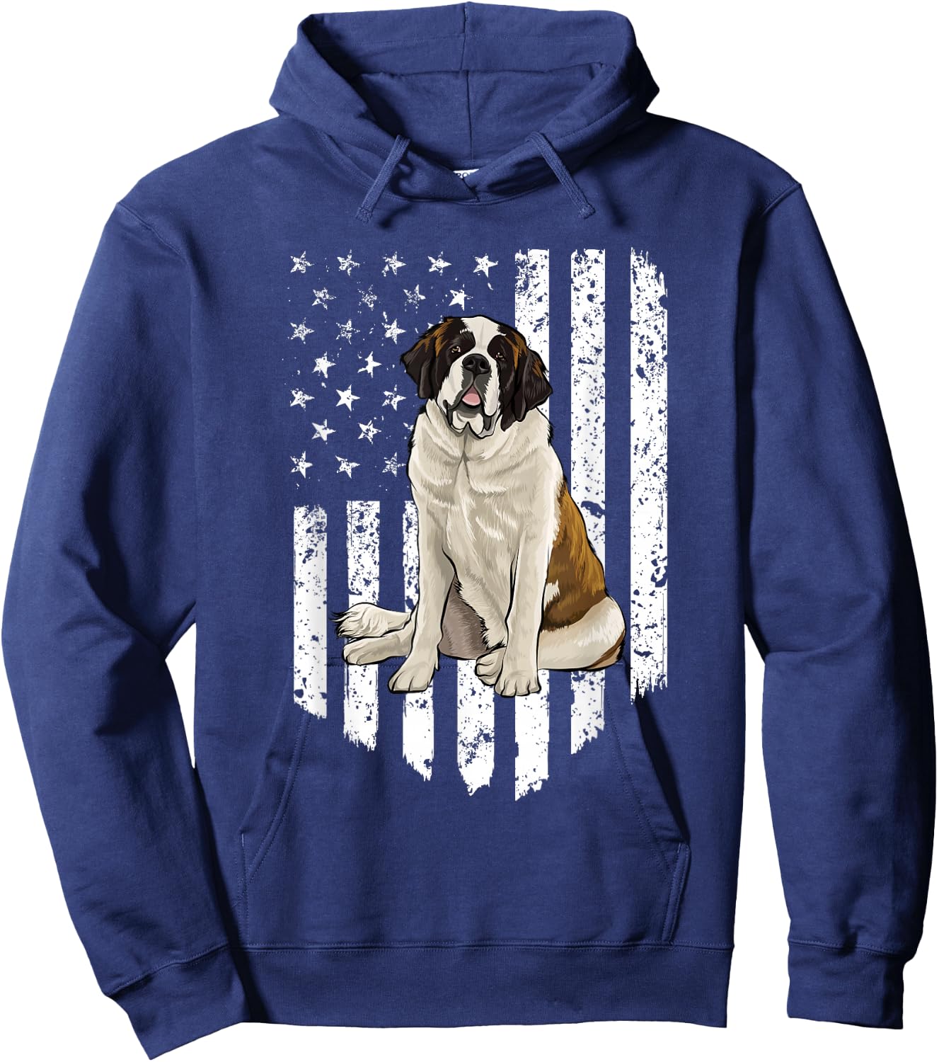 Black White American Flag St. Bernard 4th Of July USA Hoodie - Hoodie | Navy