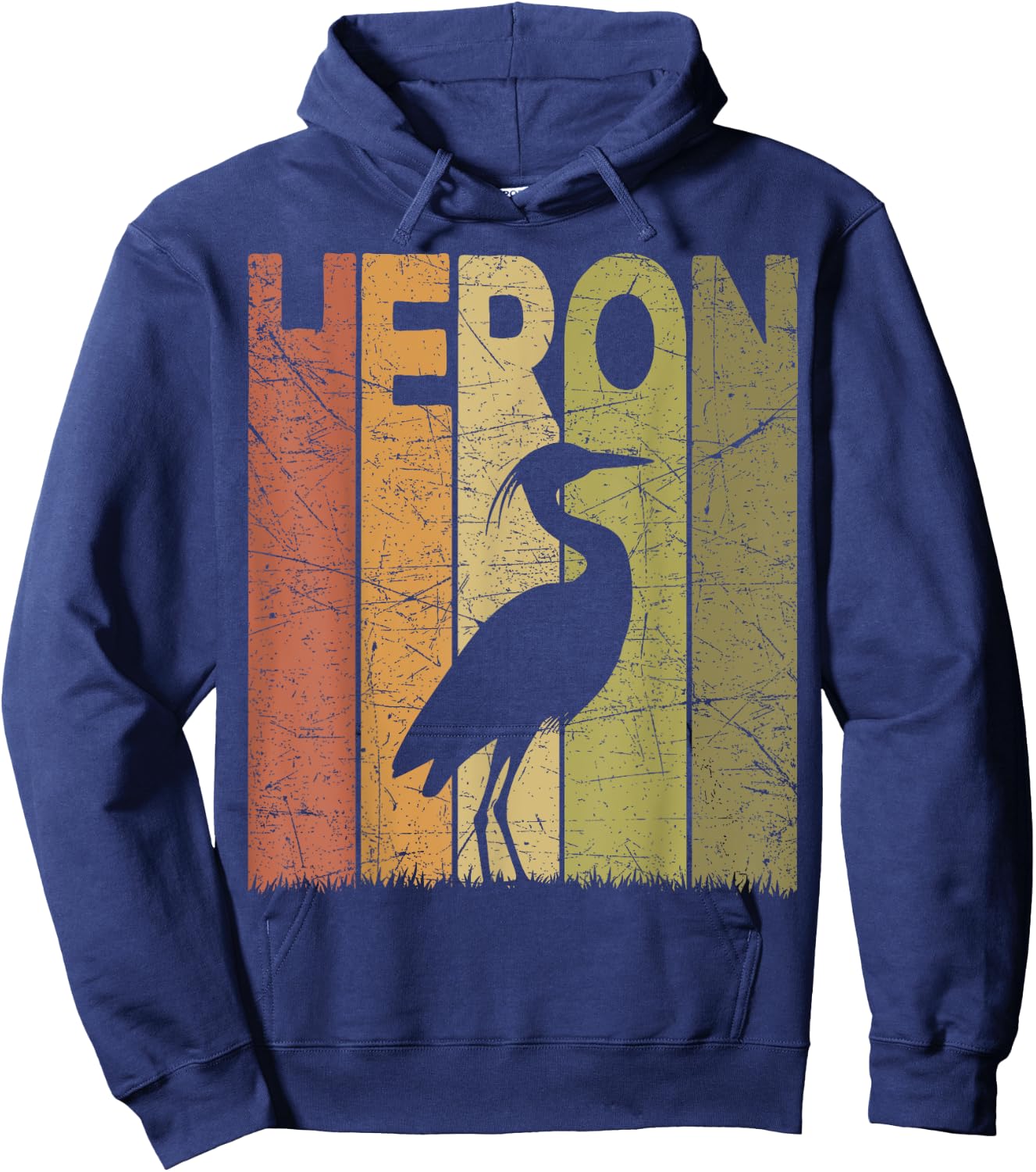 Heron Vintage Birdwatching Heron Retro Ornithology Birding Hoodie - Hoodie | Navy