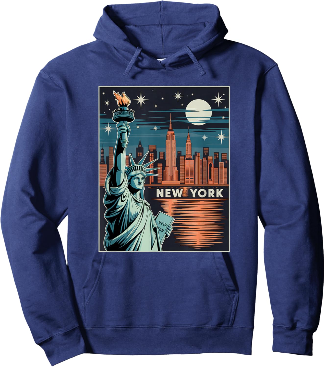 New York Skyline Reflection Liberty Poster-Style Illustratio Hoodie - Hoodie | Navy