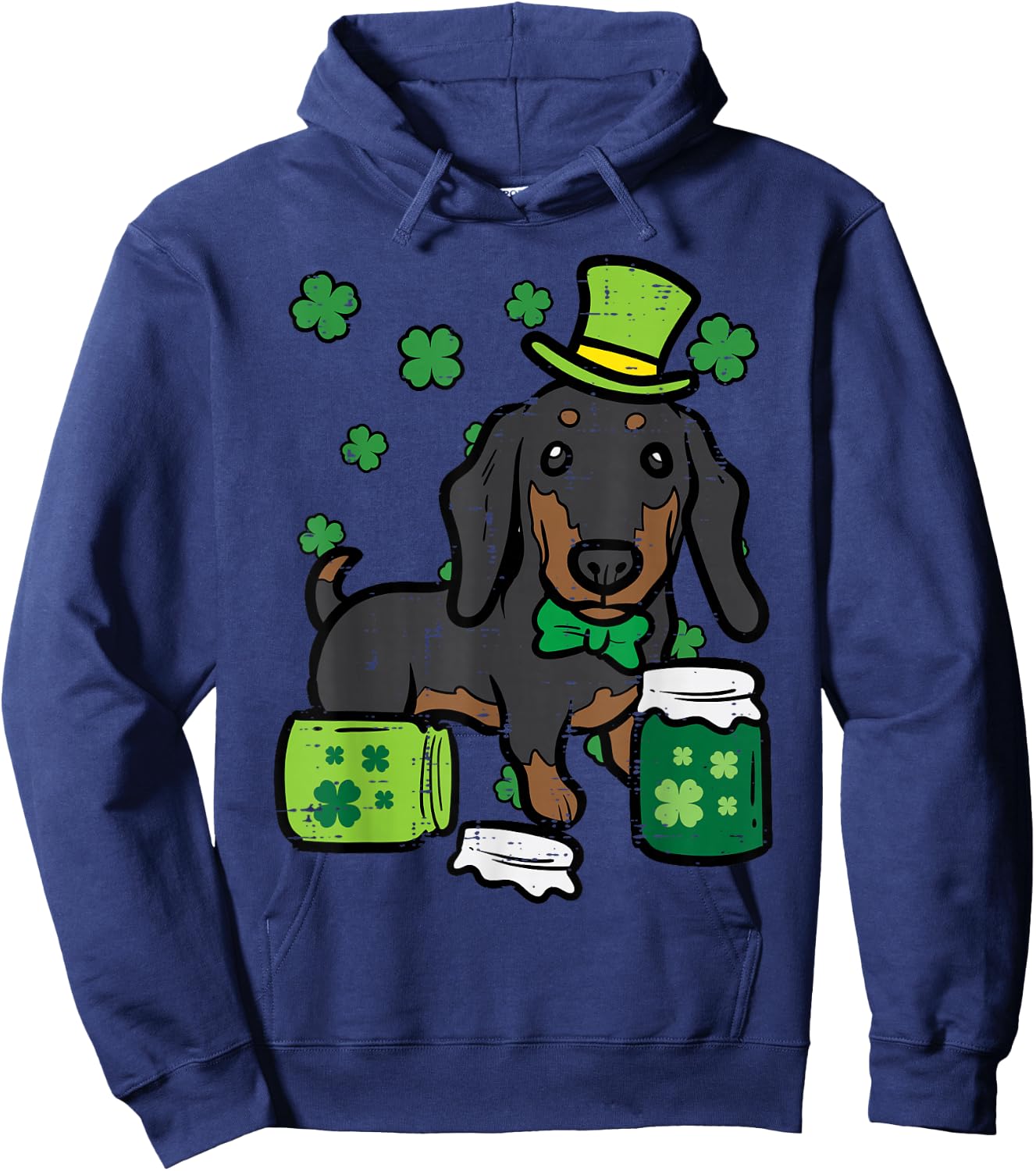 St Patricks Day Dog Dachshund Saint Pattys Women Kids Men Hoodie - Hoodie | Navy
