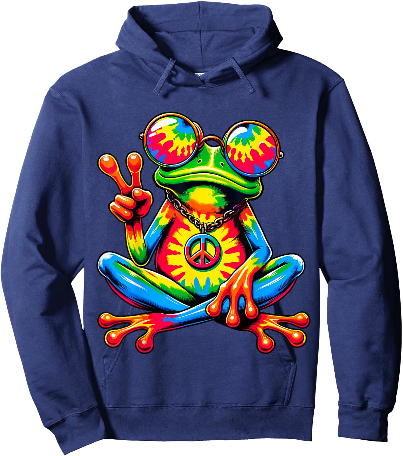 Tie-Dye Peace Frog Peace Sign Hippie Hoodie - Hoodie | Navy